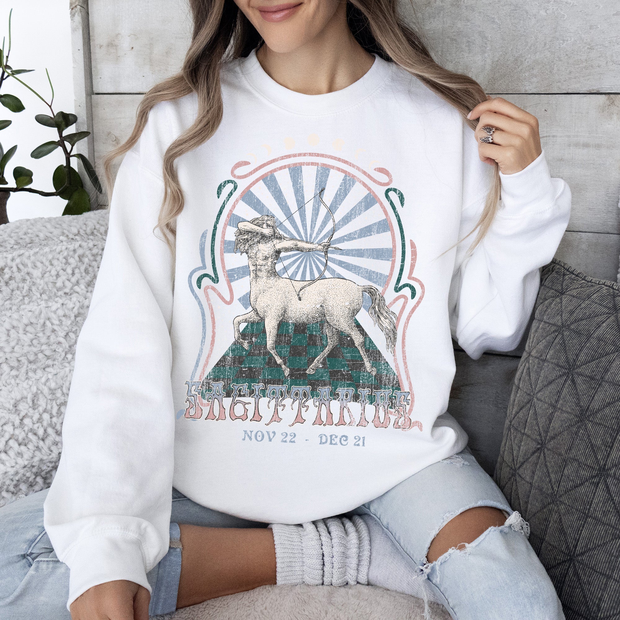 Sagittarius Zodiac Astrology Horoscope Celestial Sign Cosmic Graphic Symbols Sweatshirt