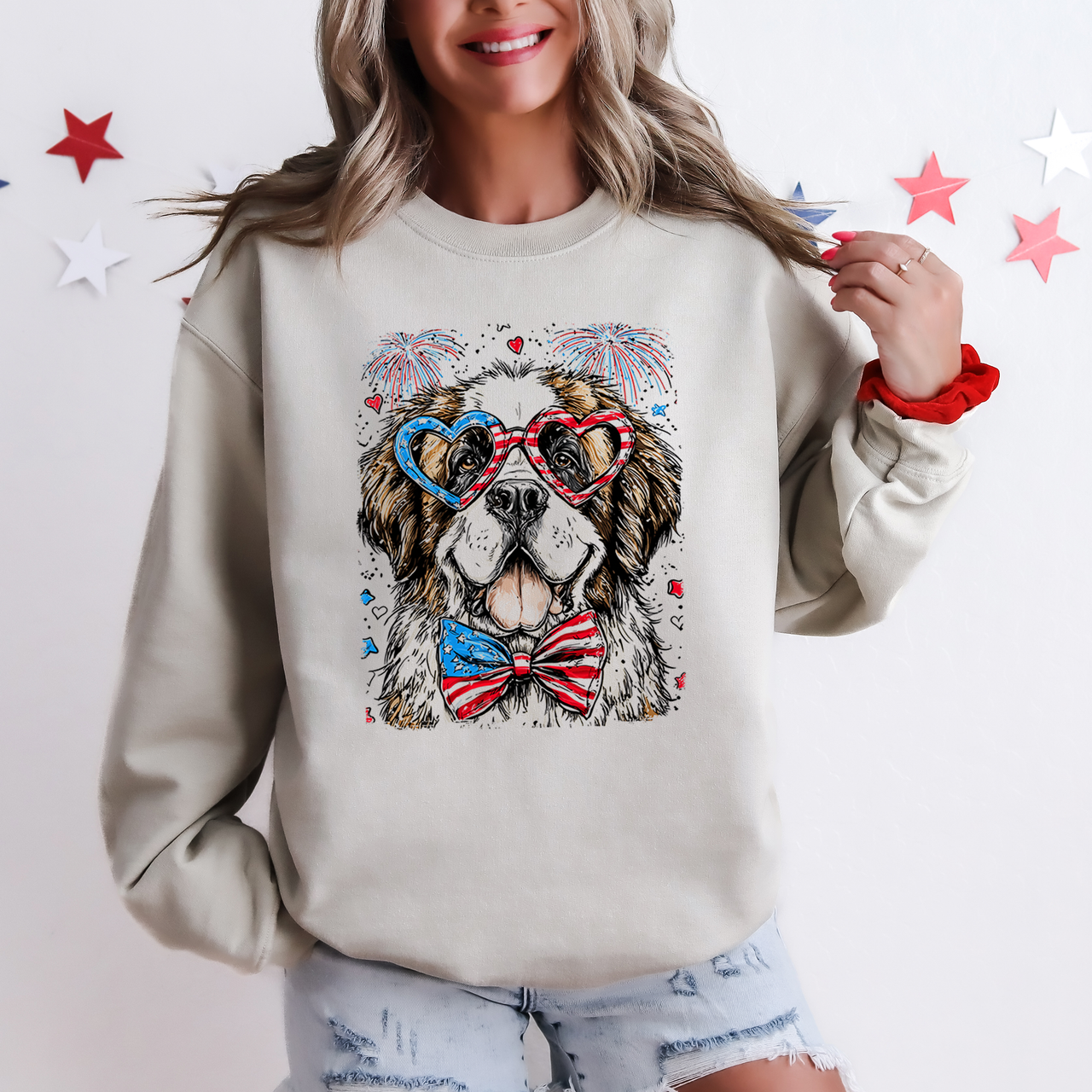Saint Bernard Patriotic Dog USA Flag 4th Of July Celebration For Pet Lovers Sweatshirt