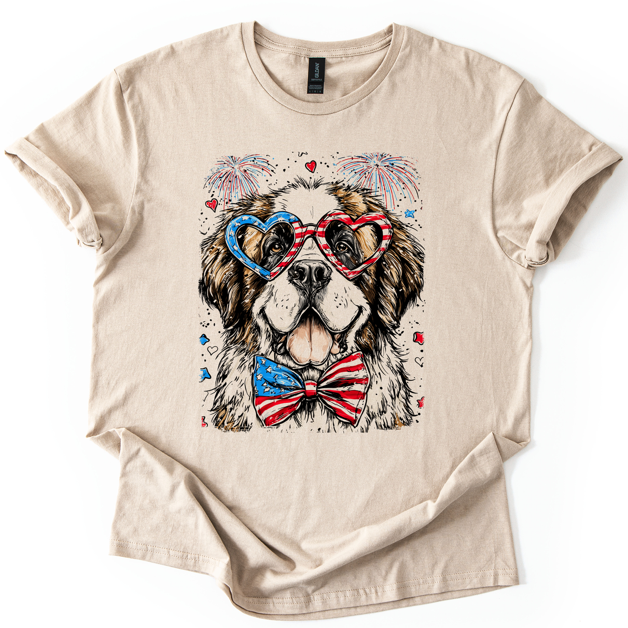 Saint Bernard Patriotic Dog USA Flag Edition For Pet Lovers Show Your Pride Graphic Tee