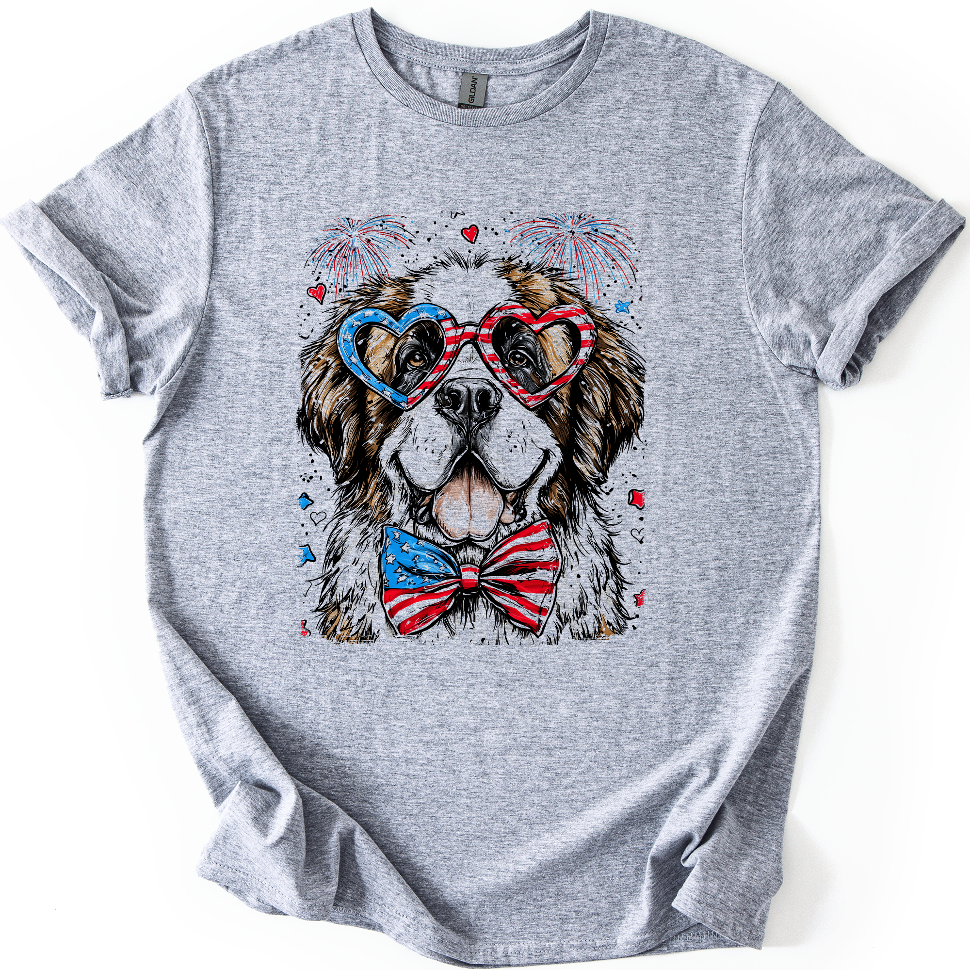 Saint Bernard Patriotic Dog USA Flag Edition For Pet Lovers Show Your Pride Graphic Tee