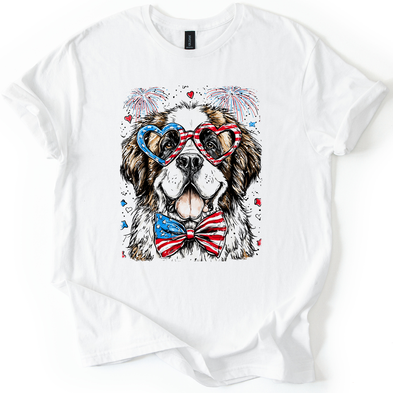 Saint Bernard Patriotic Dog USA Flag Edition For Pet Lovers Show Your Pride Graphic Tee