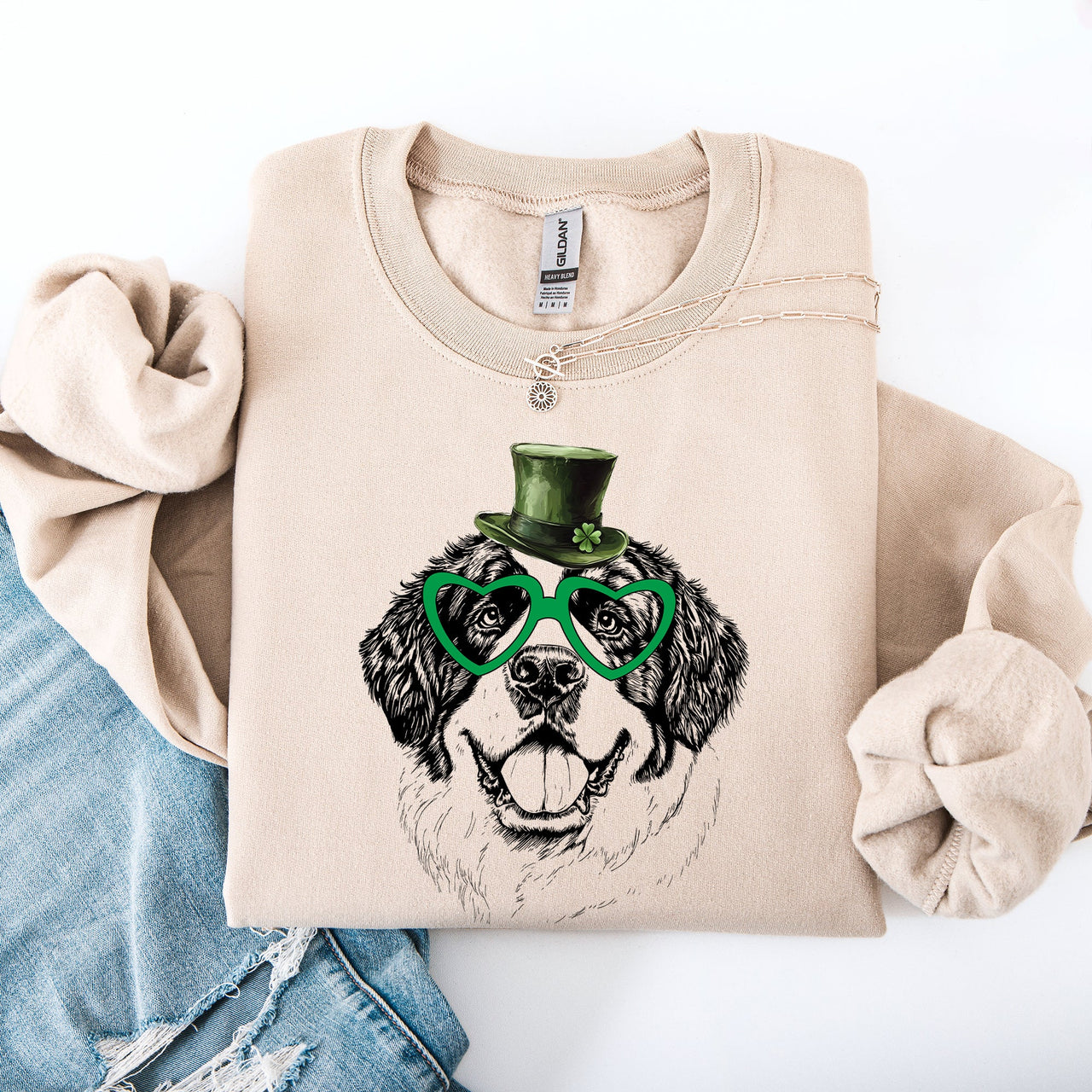 Saint Bernard Adorable Dog St Patrick's Day Lucky Irish Celebration Cozy Sweatshirt