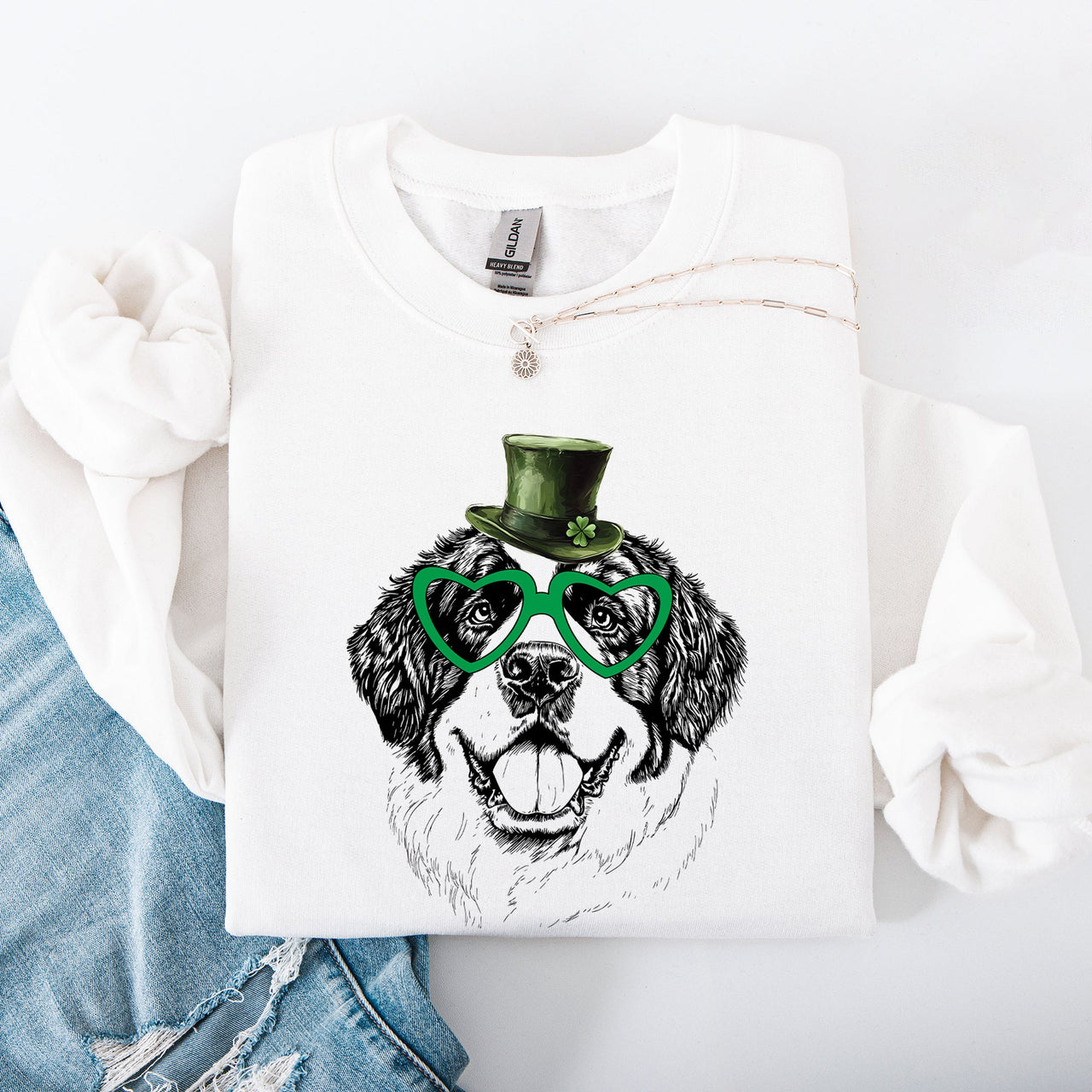 Saint Bernard Adorable Dog St Patrick's Day Lucky Irish Celebration Cozy Sweatshirt