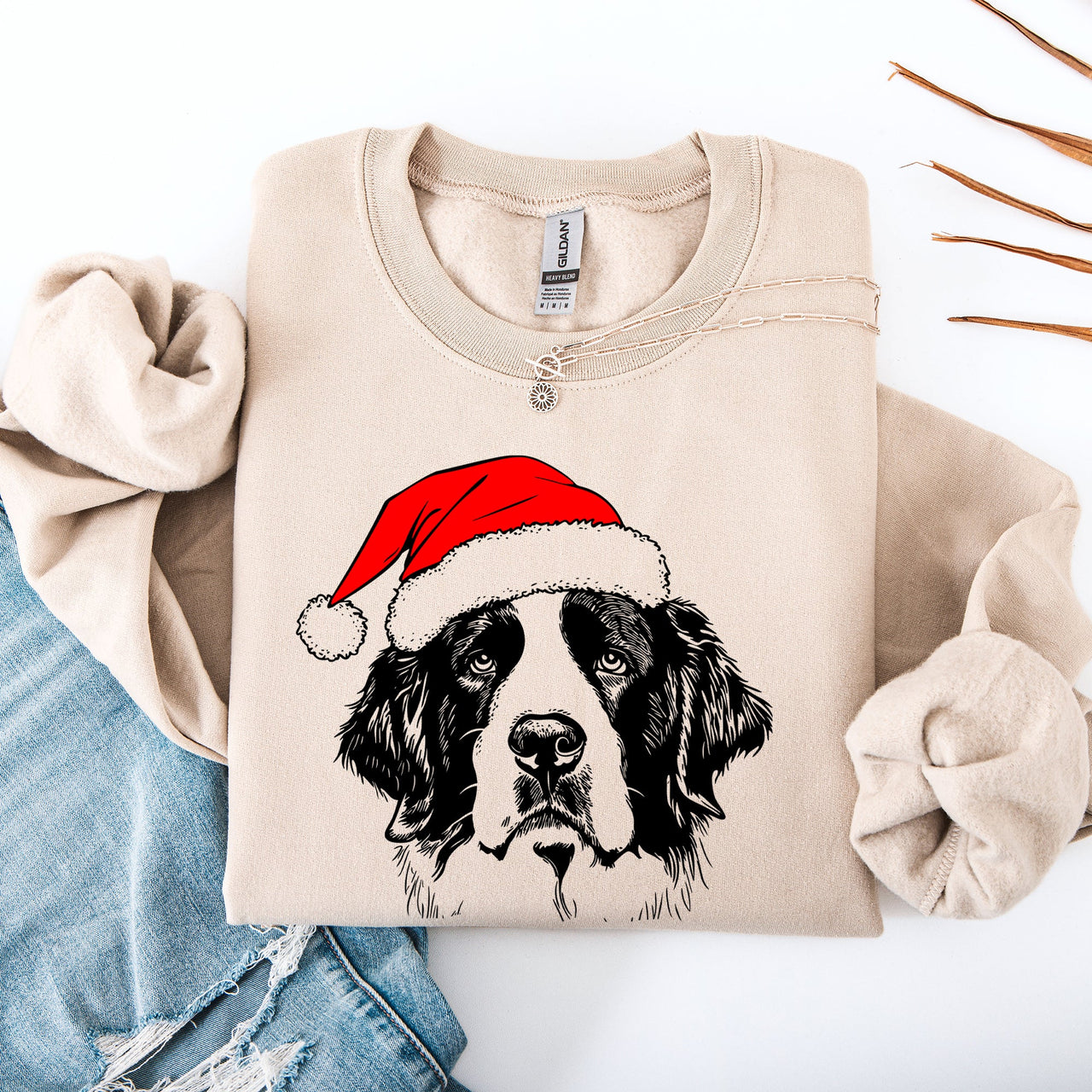 Saint Bernard Santa Christmas Paws Dog Lover Holiday Spirit Cozy Seasonal Sweatshirt