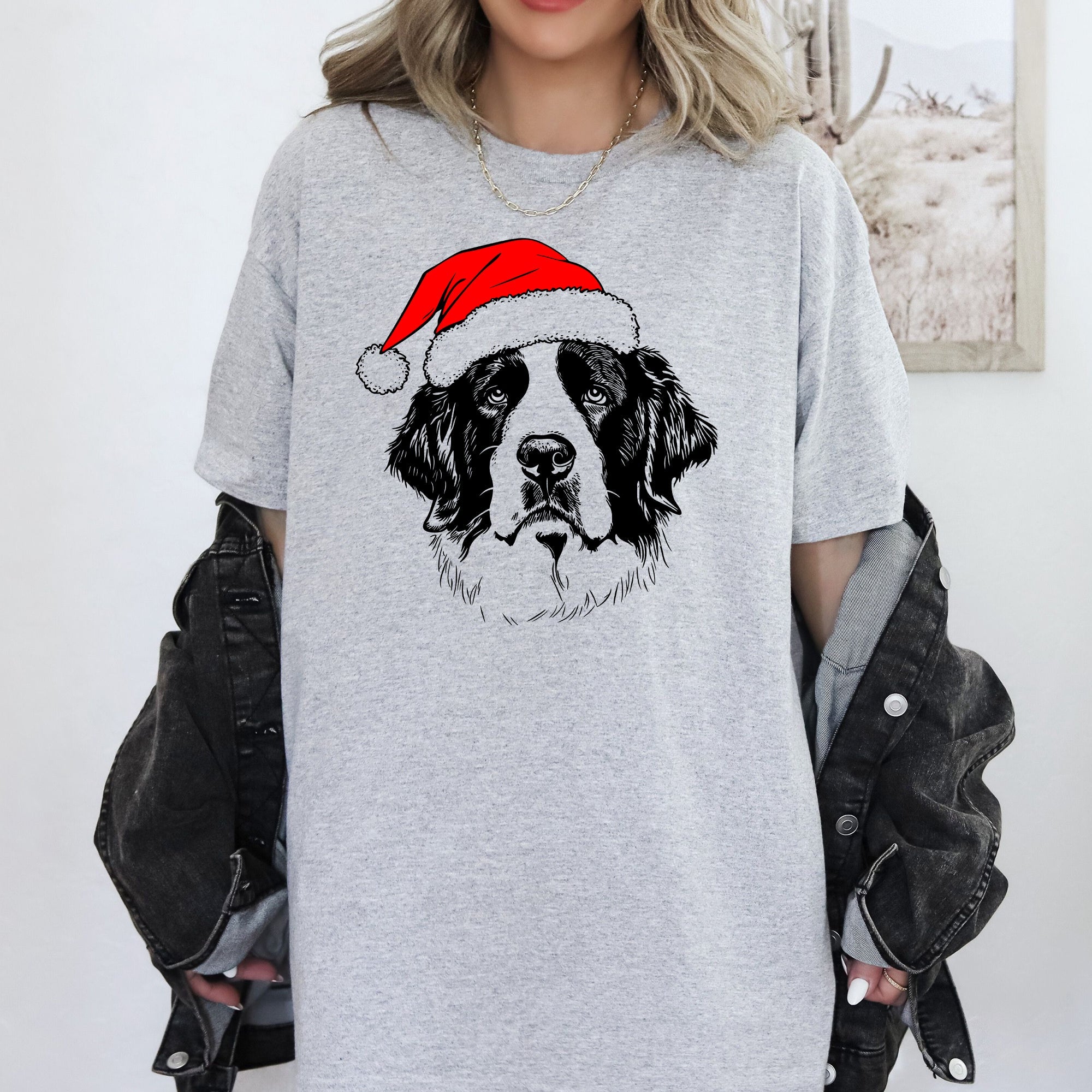 Saint Bernard Santa Dog Christmas Dog Lover Pet Portrait Design Comfort Colors Tee