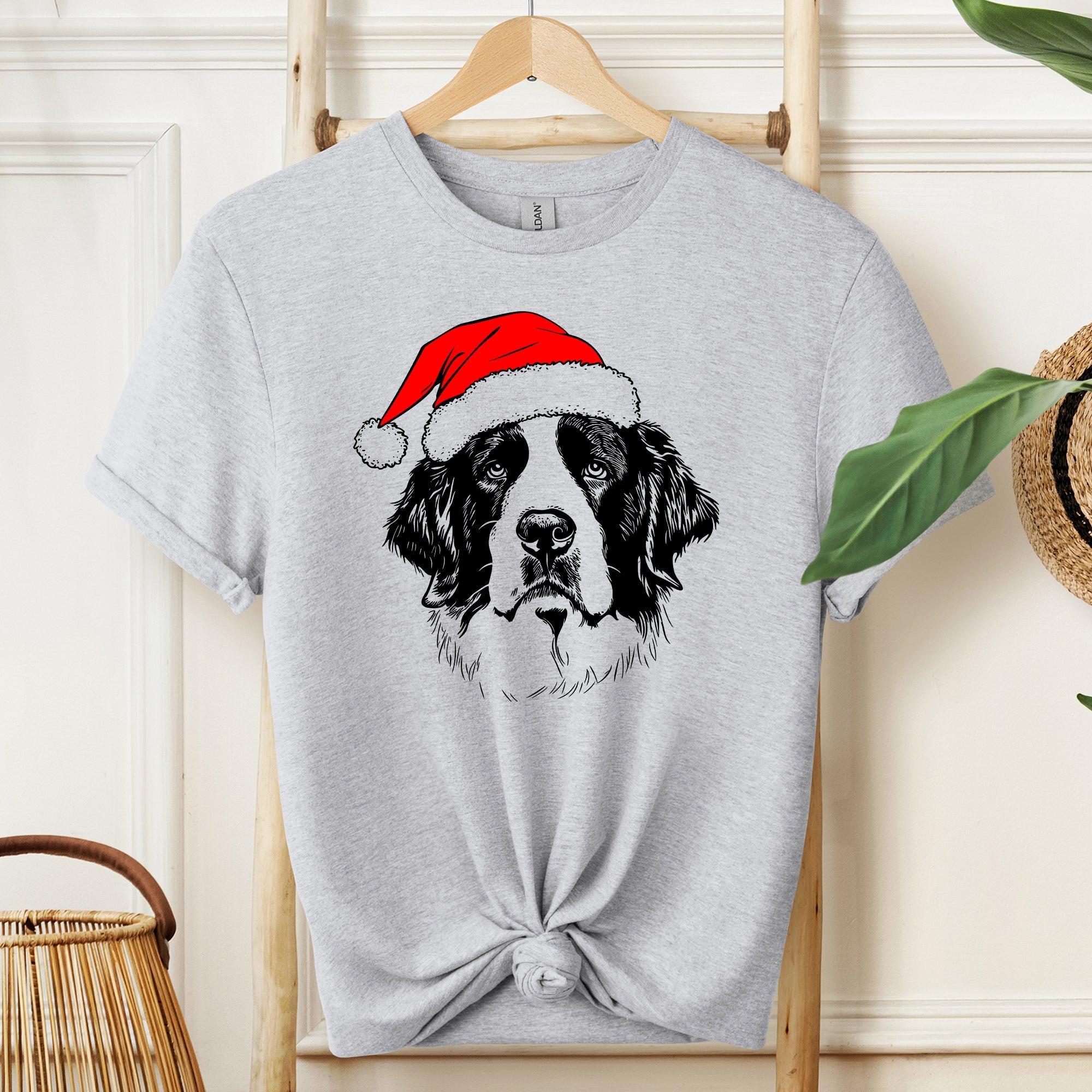 Saint Bernard Santa Dog Christmas Dog Lover Pet Portrait Design Comfort Colors Tee