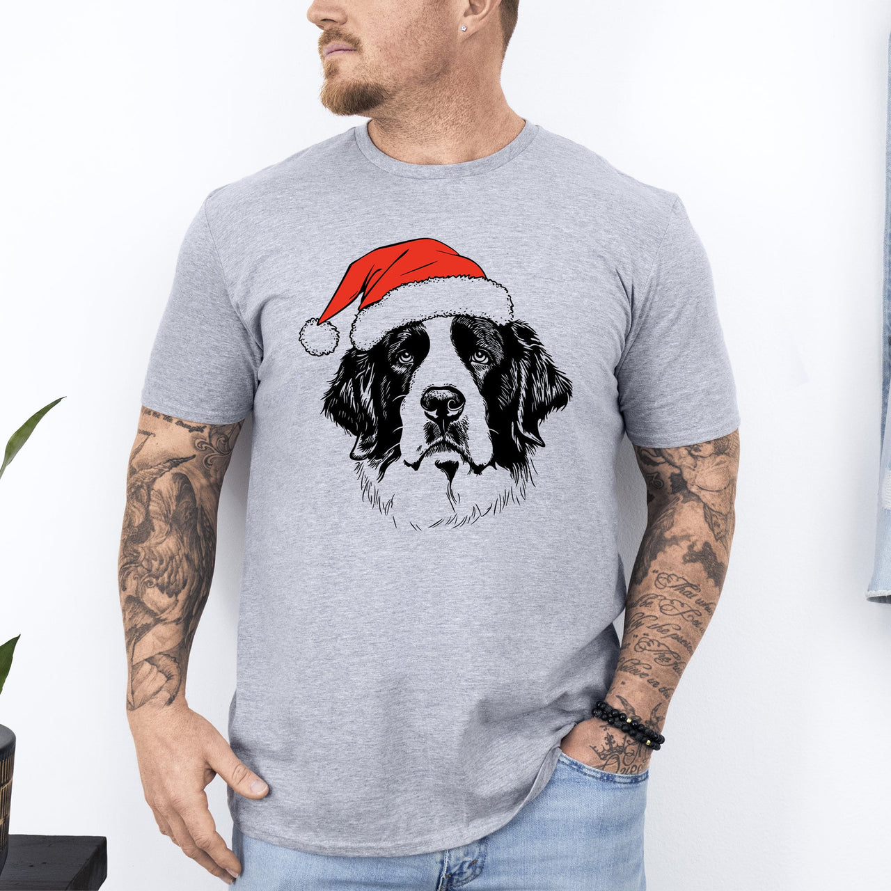 Saint Bernard Santa Dog Christmas Dog Lover Pet Portrait Design Comfort Colors Tee