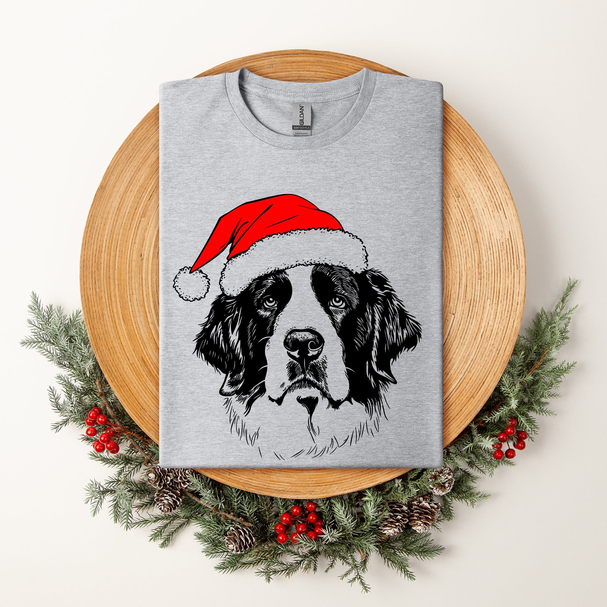 Saint Bernard Santa Dog Christmas Dog Lover Pet Portrait Design Comfort Colors Tee