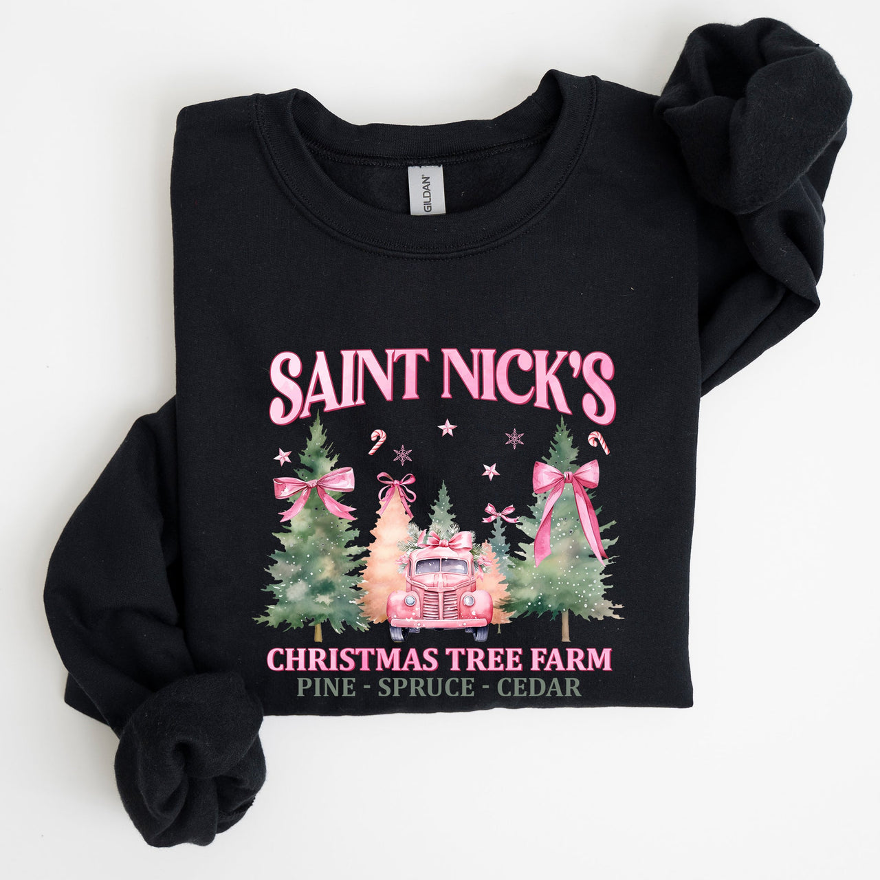 Saint Nick's Christmas Tree Farm Retro Winter Santa Snow Xmas Seasonal Sweatshirt