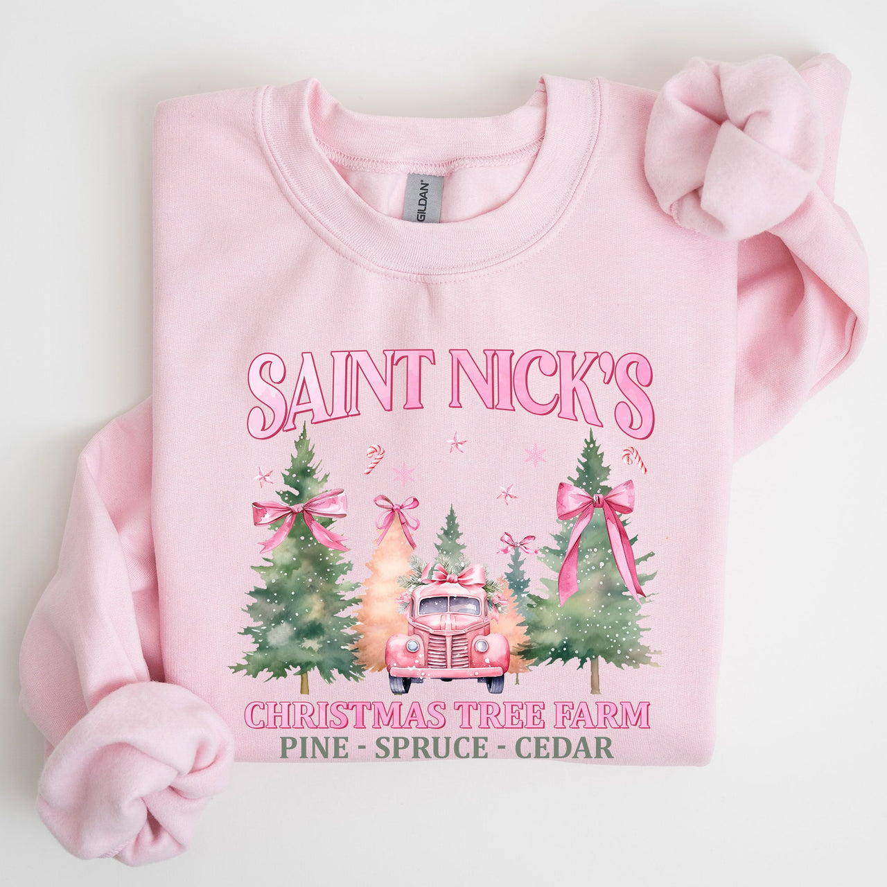 Saint Nick's Christmas Tree Farm Retro Winter Santa Snow Xmas Seasonal Sweatshirt