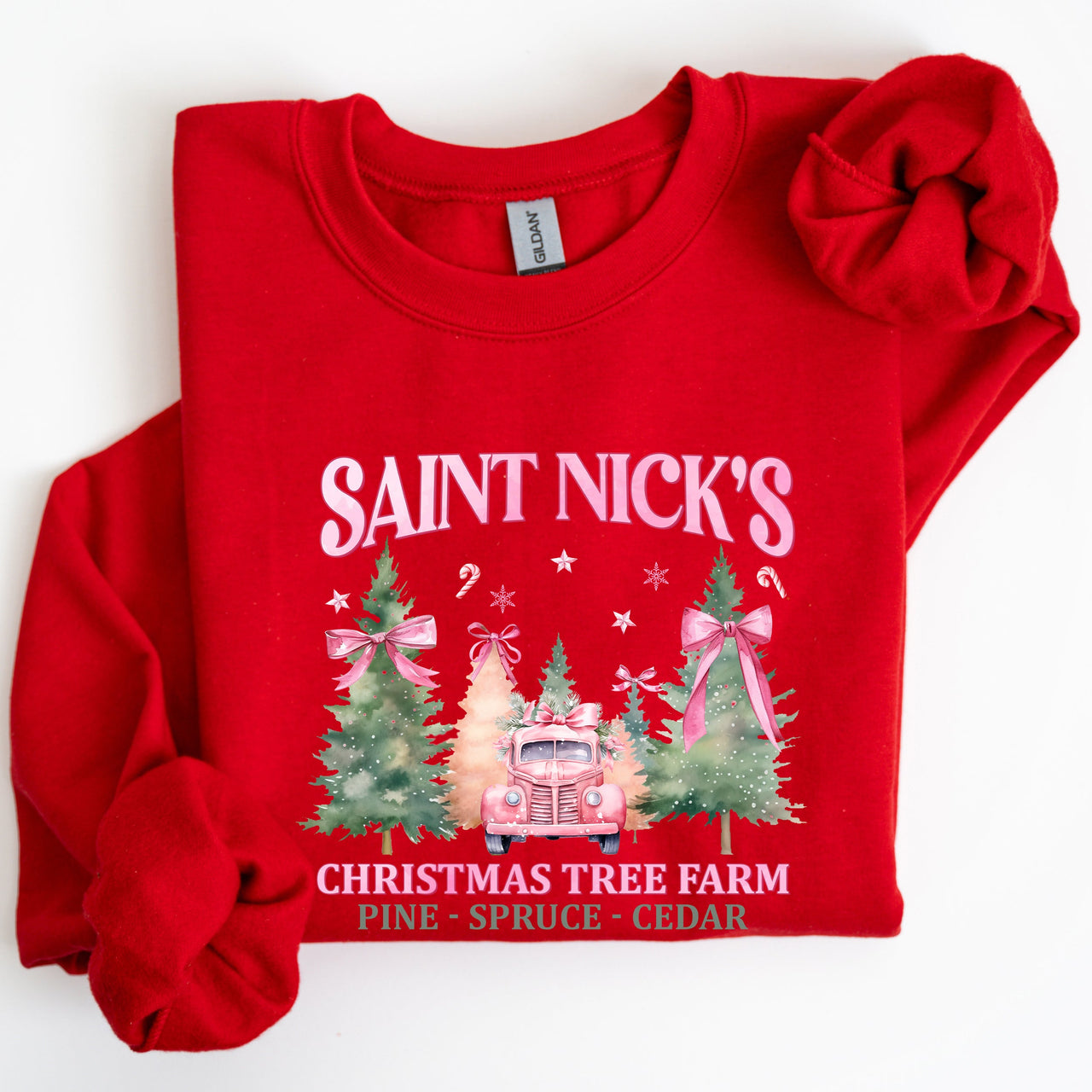 Saint Nick's Christmas Tree Farm Retro Winter Santa Snow Xmas Seasonal Sweatshirt
