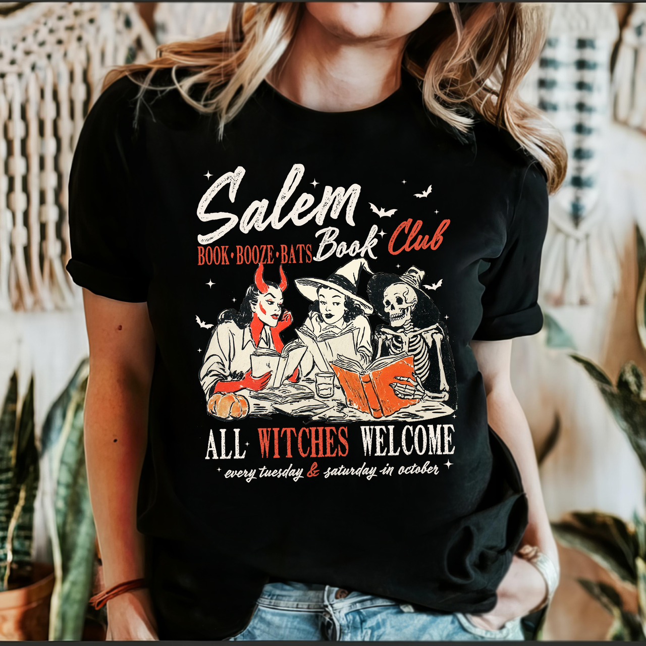 Salem Book Club All Witches Welcome Halloween Party Night Booktok Favorite Graphic Tee