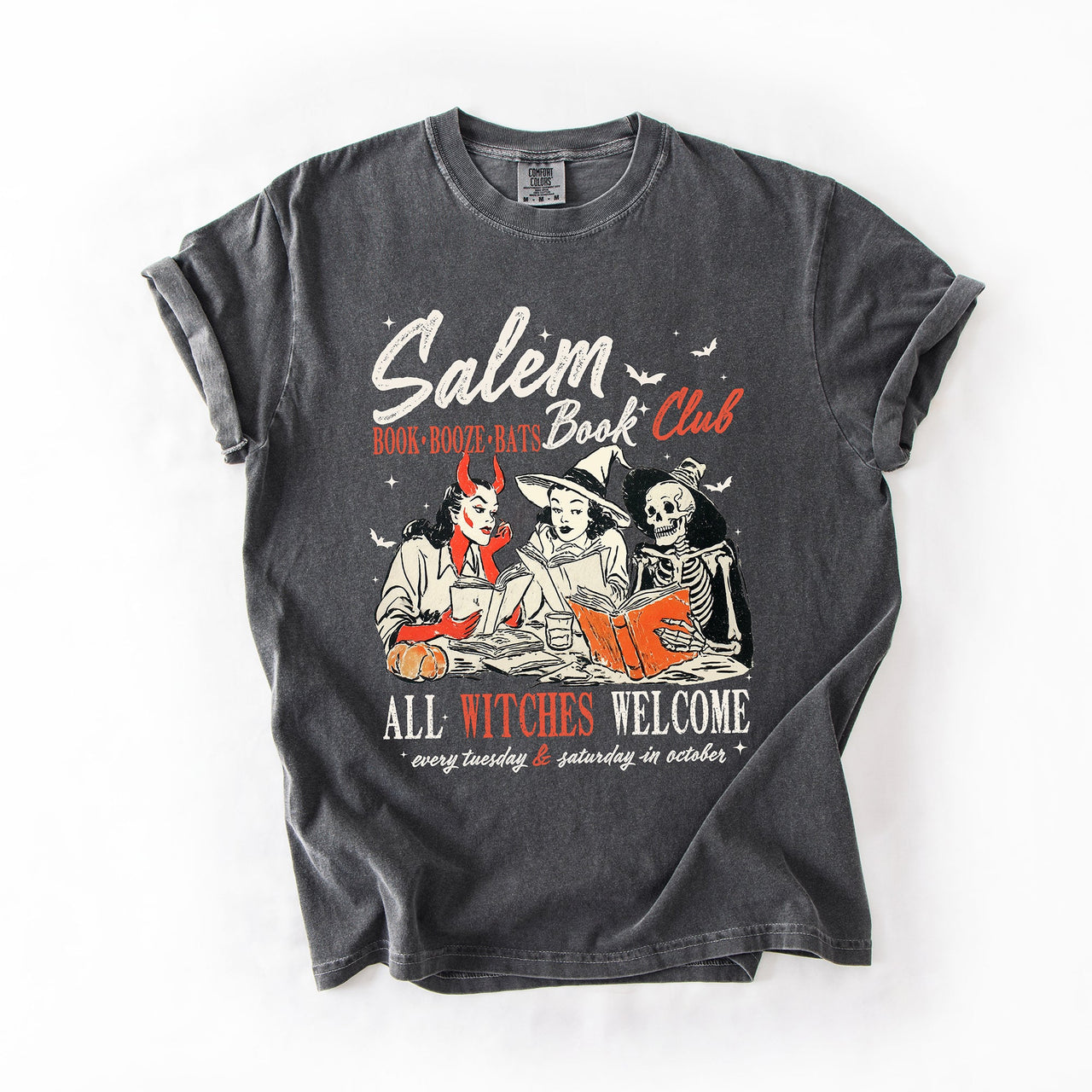 Salem Book Club All Witches Welcome Halloween Edition Cozy Book Lover Comfort Colors Tee