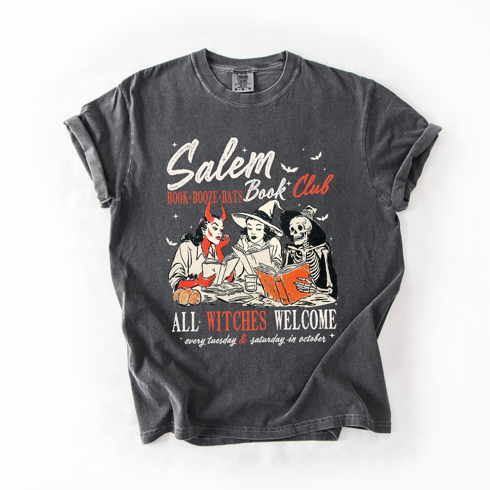 Salem Book Club All Witches Welcome Halloween Edition Cozy Book Lover Comfort Colors Tee