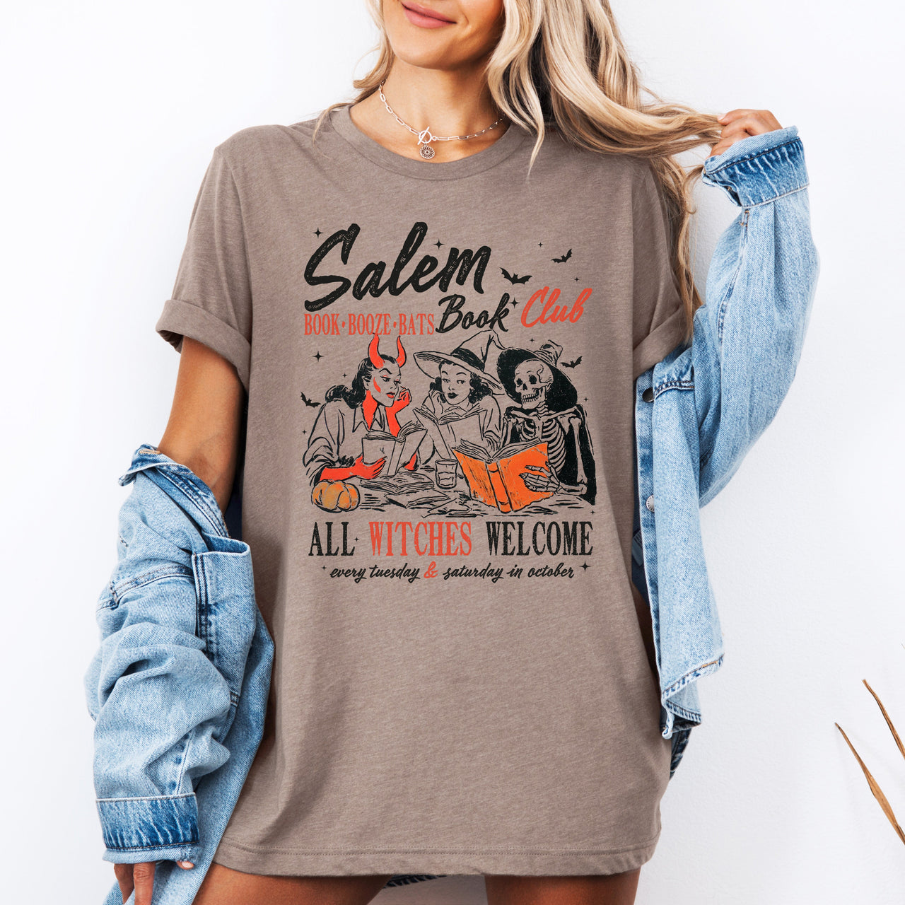 Salem Book Club All Witches Welcome Retro Vintage Halloween Reading Books Graphic Tee