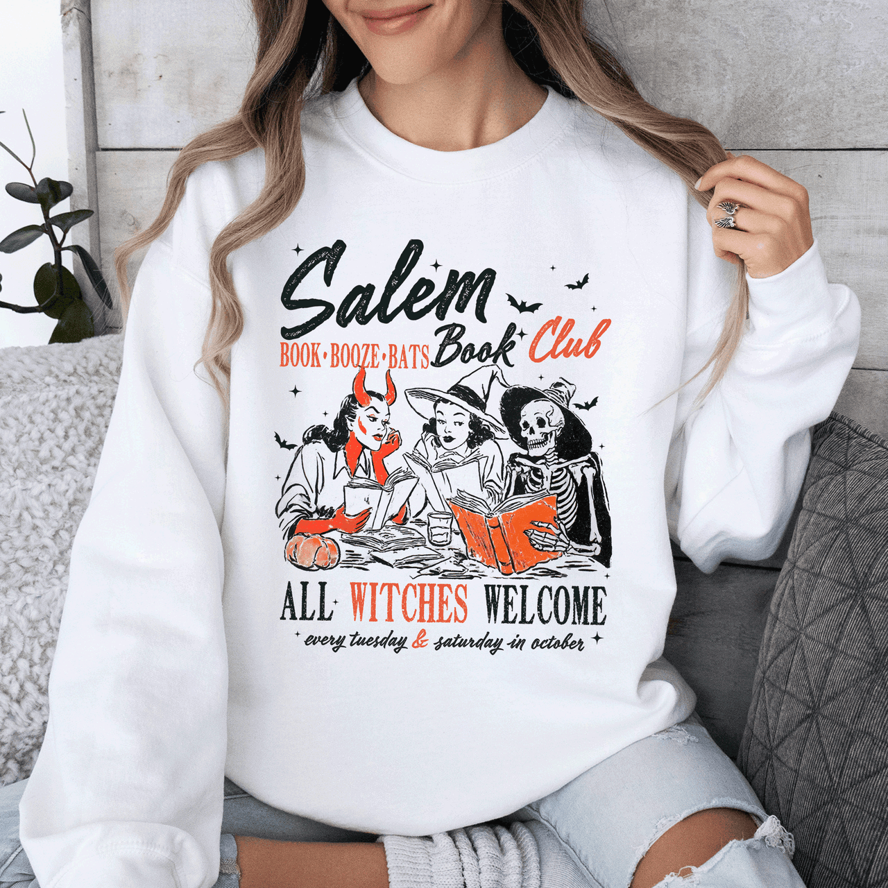 Salem Book Club All Witches Welcome Bookish Booktok Classic Vintage Halloween Reading Books Sweatshirt