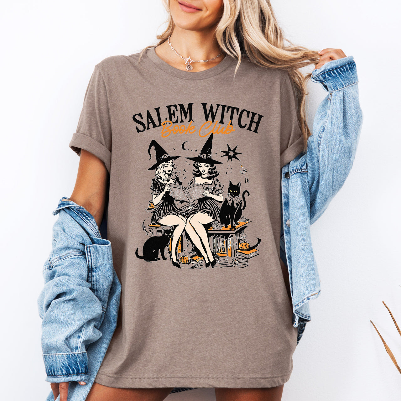 Salem Book Club Retro Cats Vintage Halloween Reading Books Classic Collectible Graphic Tee