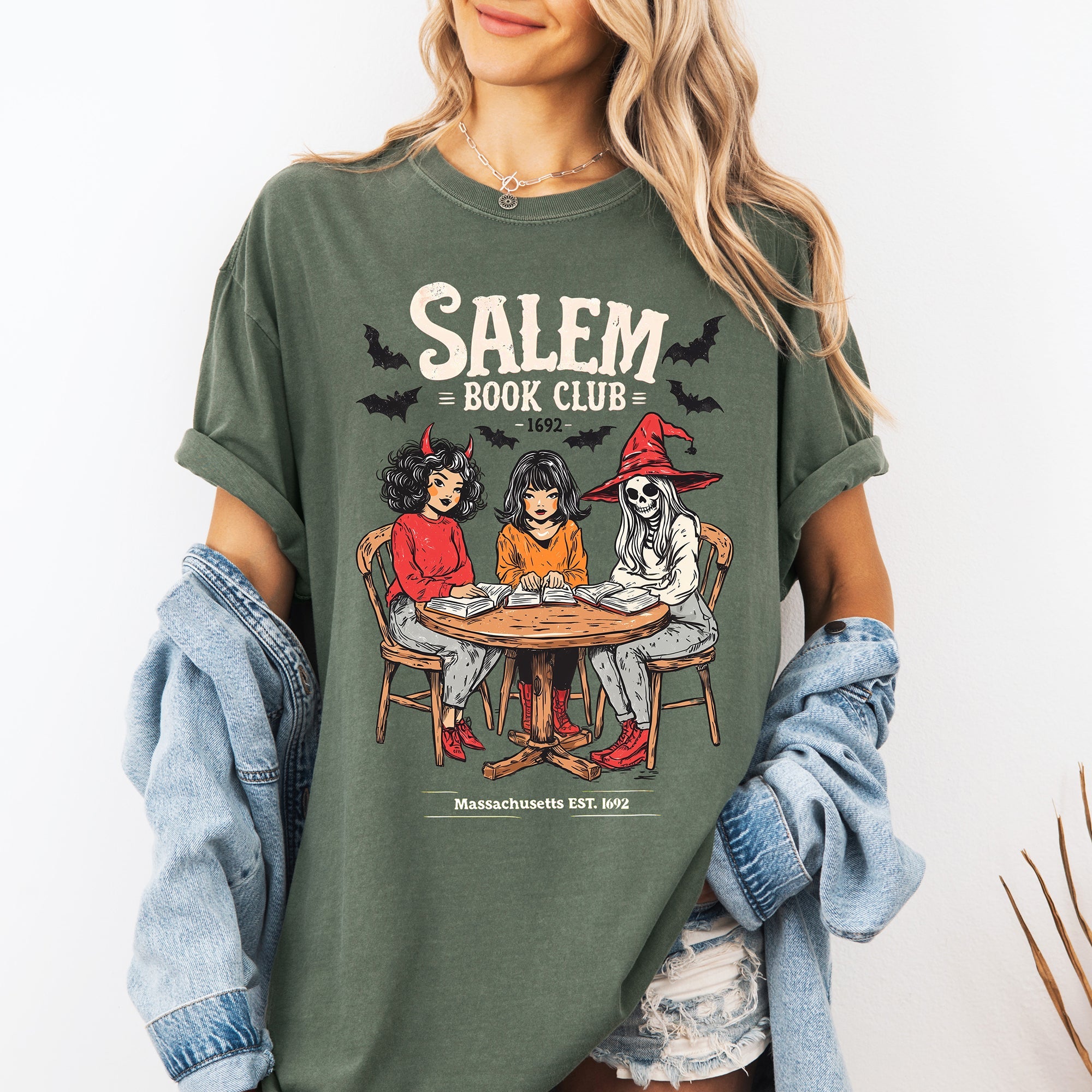 Salem Book Club Cat Retro Halloween Reading Library BookTok Edition Comfort Colors Tee