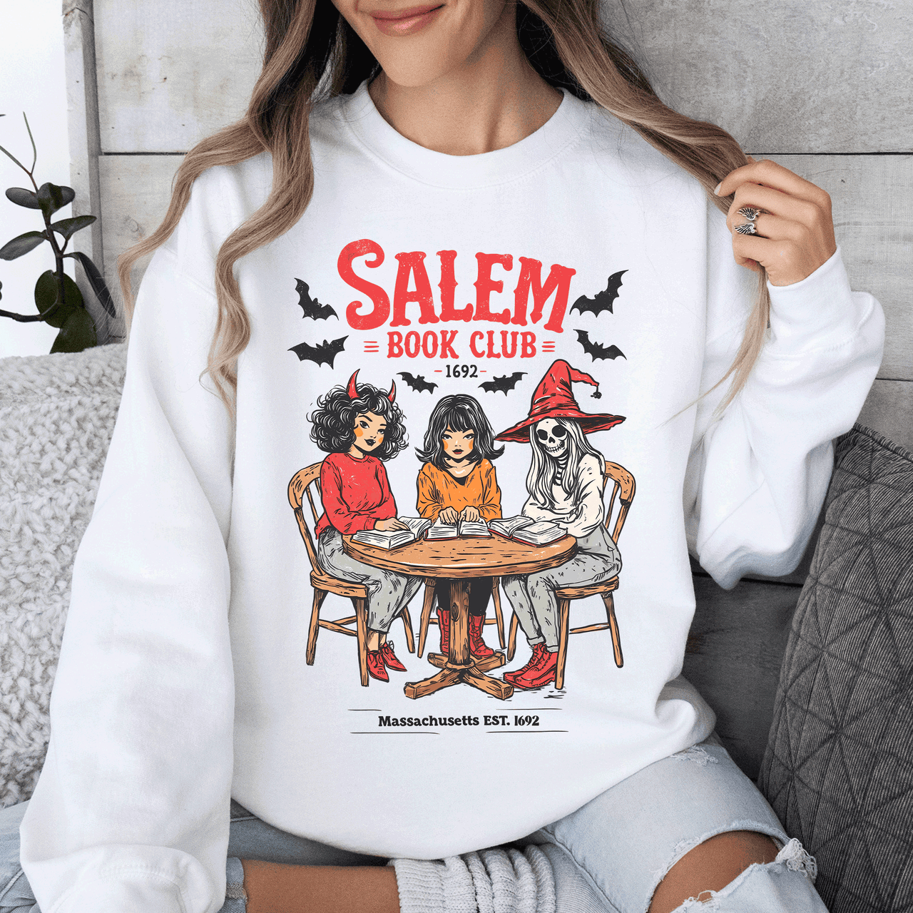 Salem Book Club Halloween Reading Library BookTok Inspired Vintage Cozy Sweatshirt