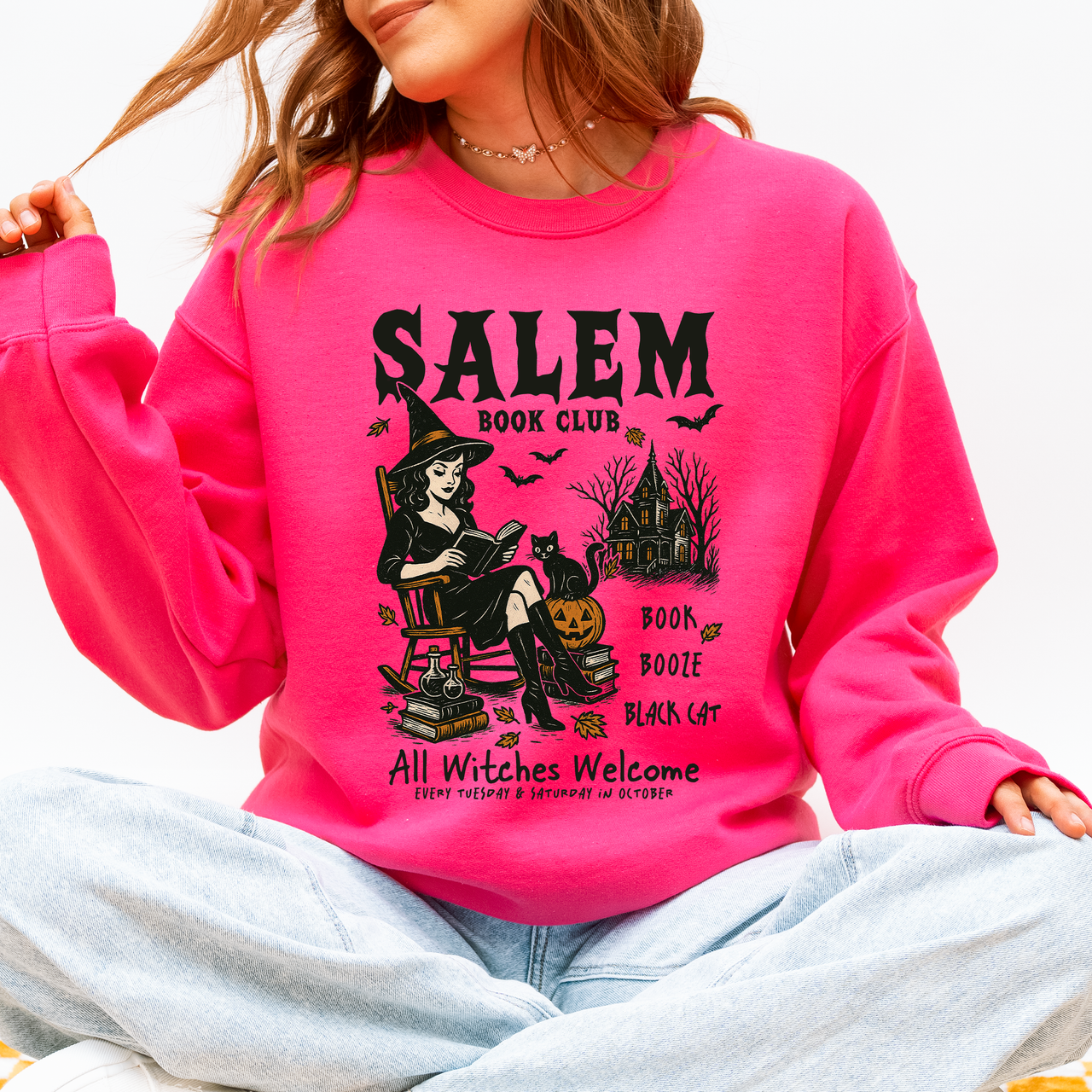 Salem Book Club Rocking Chair Retro Classic Vintage Halloween Reading Books Sweatshirt
