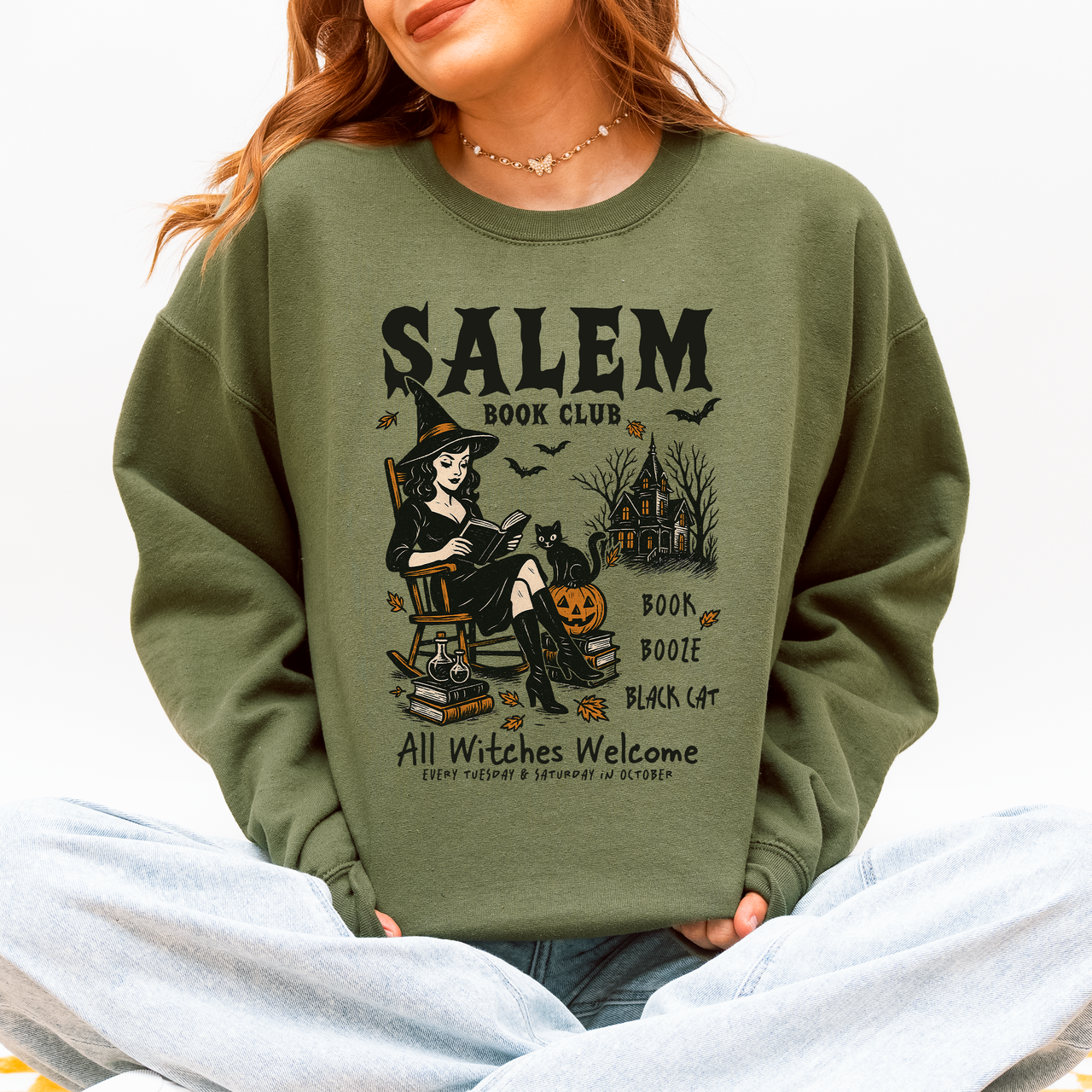 Salem Book Club Rocking Chair Retro Classic Vintage Halloween Reading Books Sweatshirt