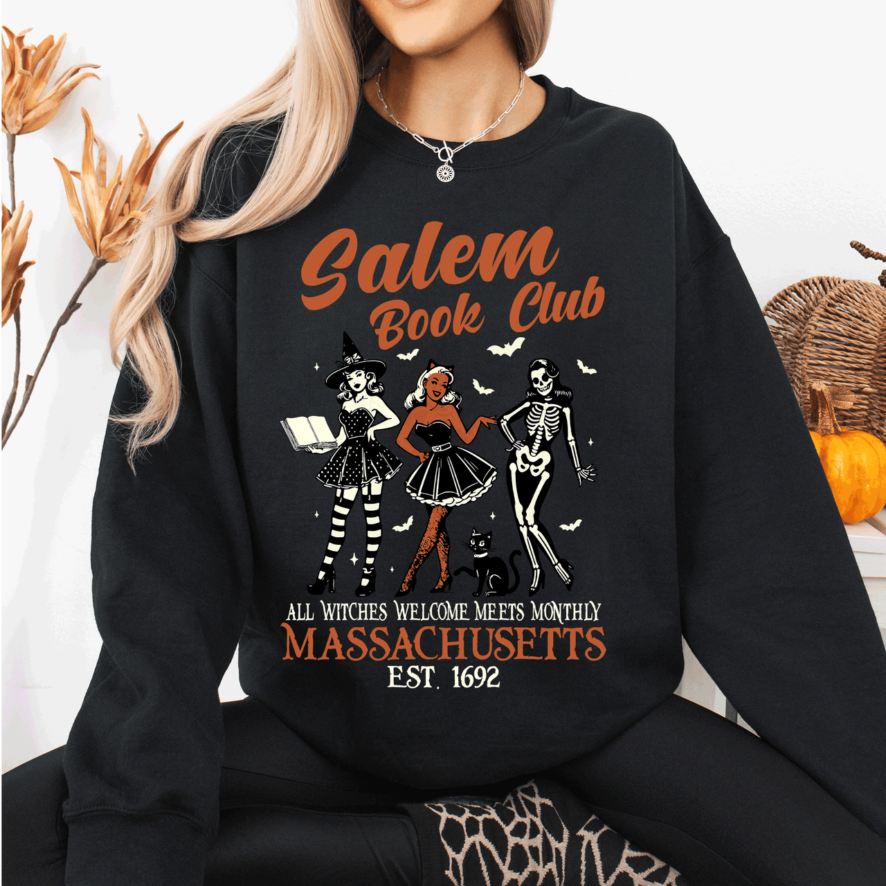 Salem Book Club Est. 1692 Retro Classic Vintage Halloween Reading Books Sweatshirt