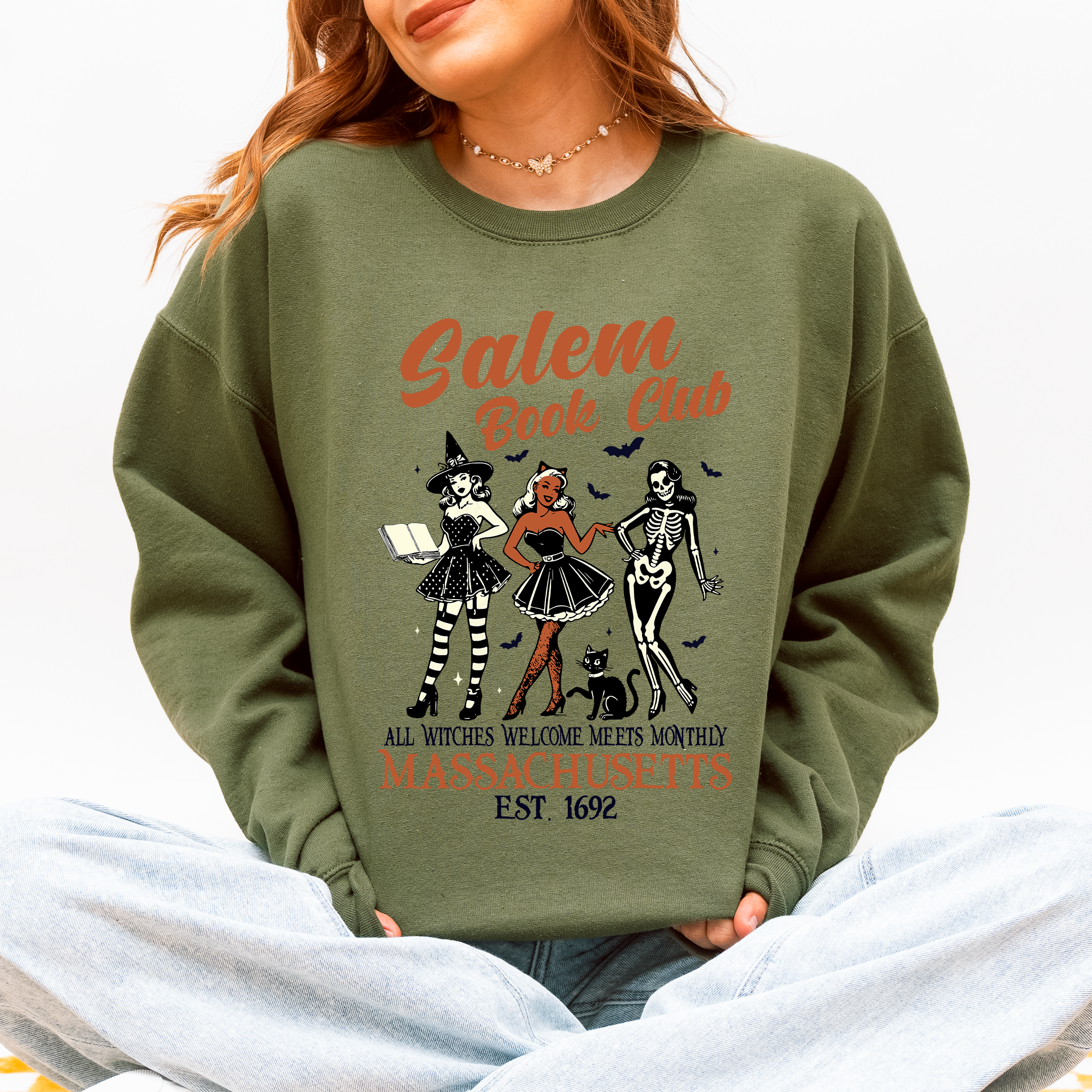 Salem Book Club Est. 1692 Retro Classic Vintage Halloween Reading Books Sweatshirt