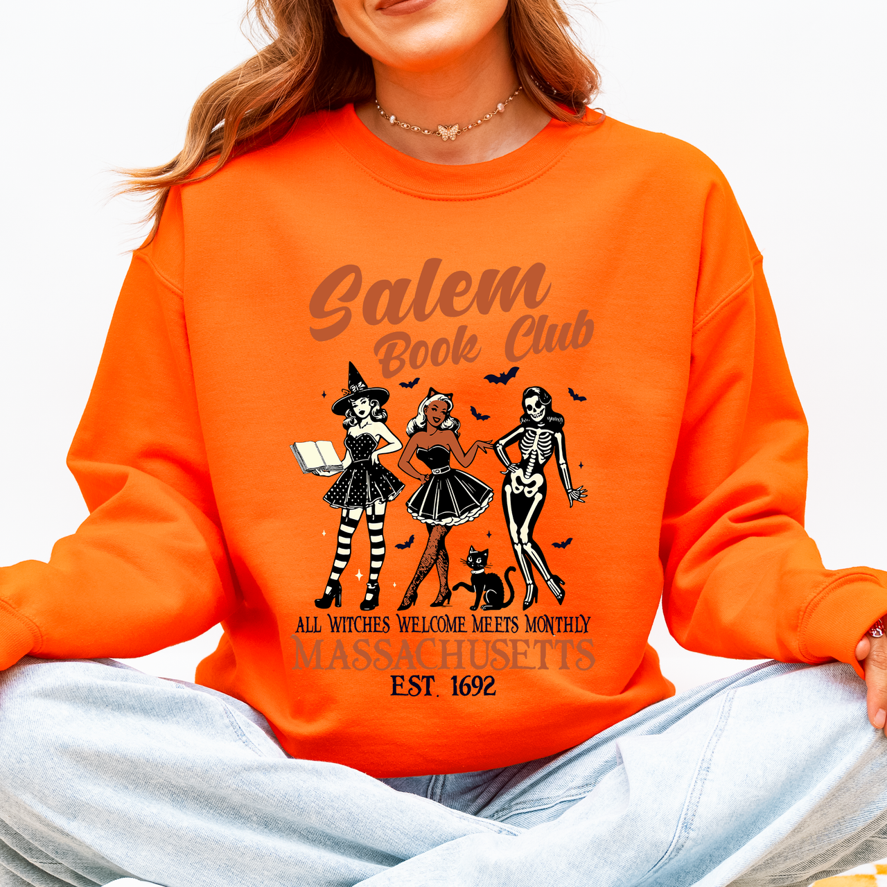 Salem Book Club Est. 1692 Retro Classic Vintage Halloween Reading Books Sweatshirt
