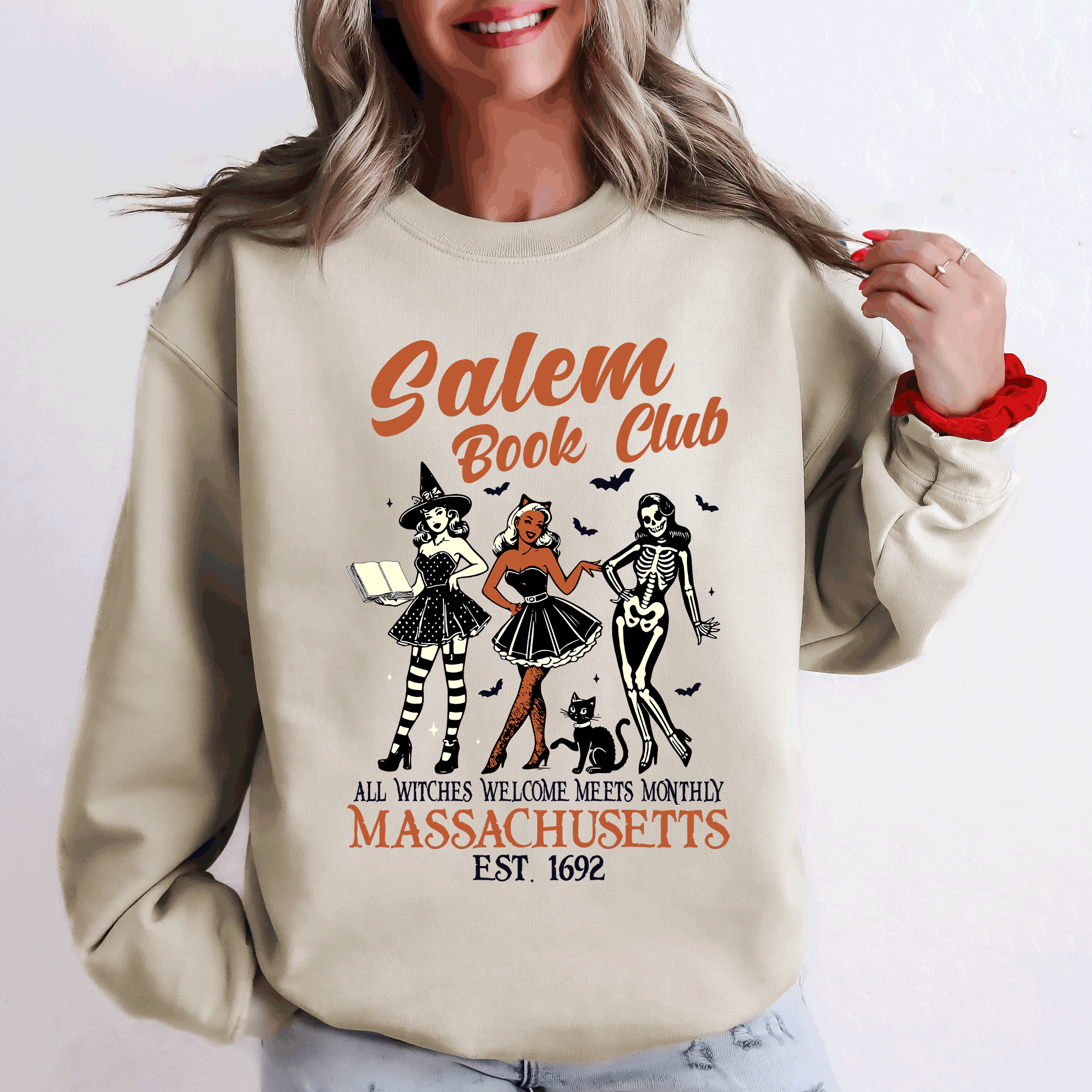 Salem Book Club Est. 1692 Retro Classic Vintage Halloween Reading Books Sweatshirt