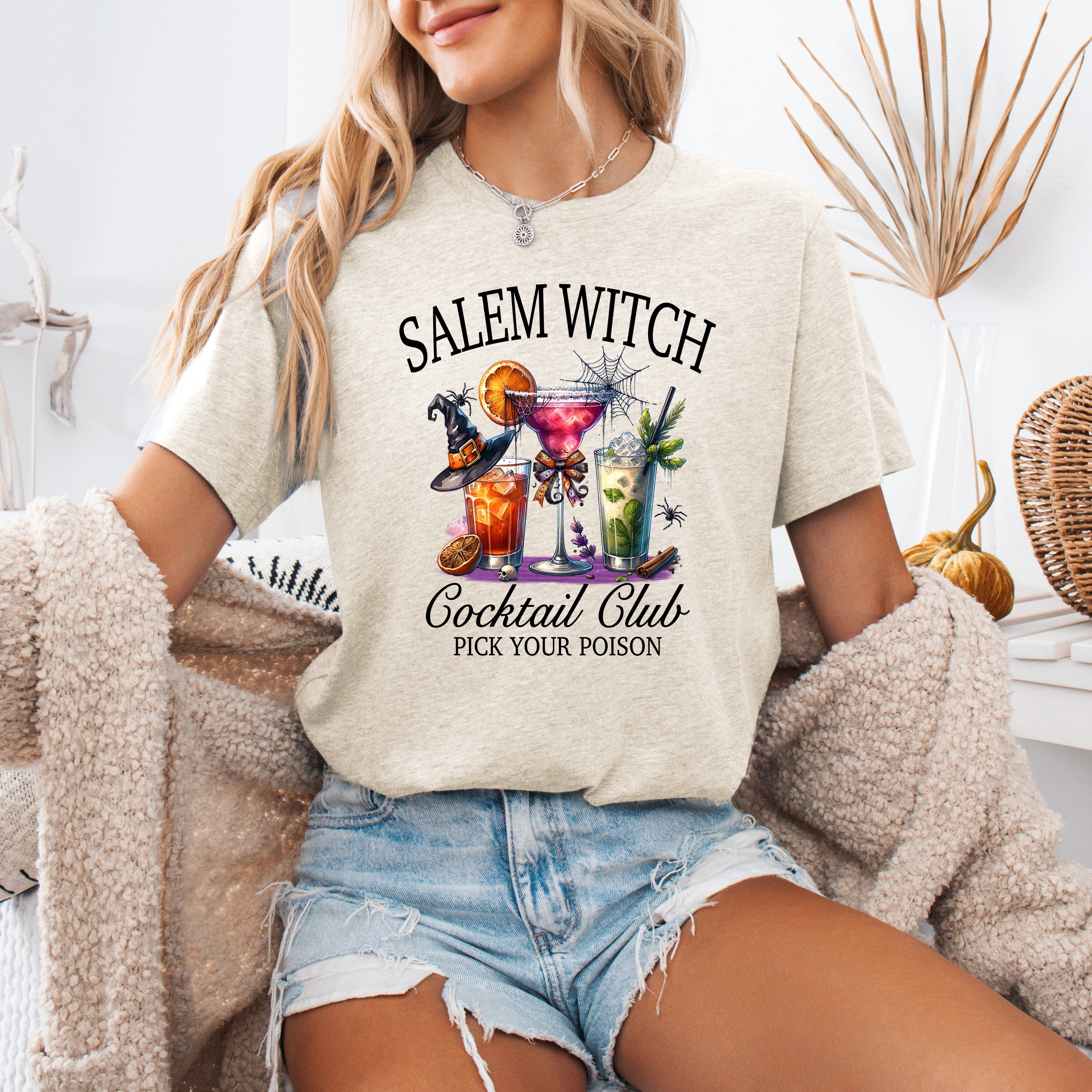 Salem Witch Cocktail Club Graphic Tee For Halloween Parties And Cocktail Lovers Everywhere