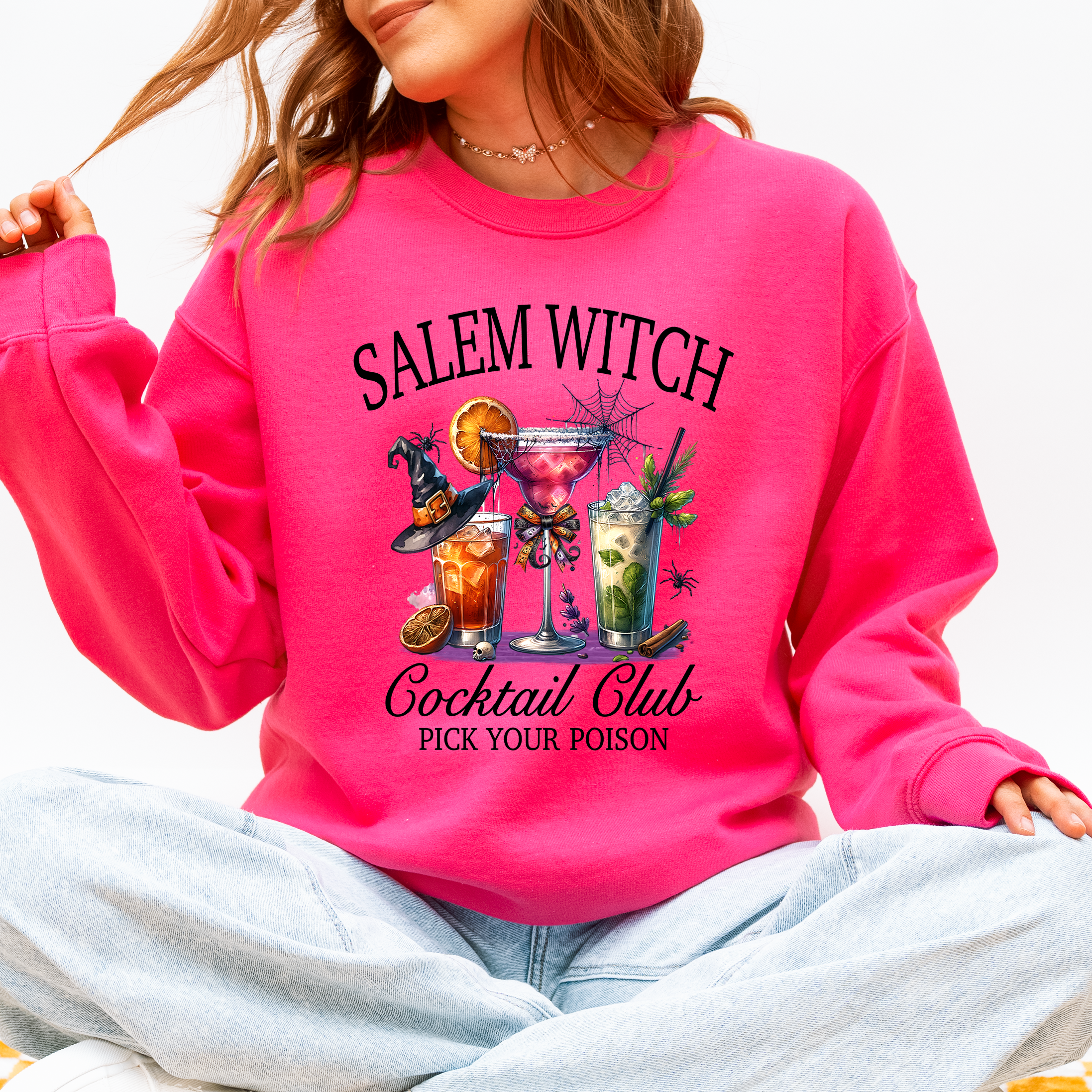 Salem Witch Cocktail Club Halloween Party Edition Retro Inspired Graphic Sweatshirt