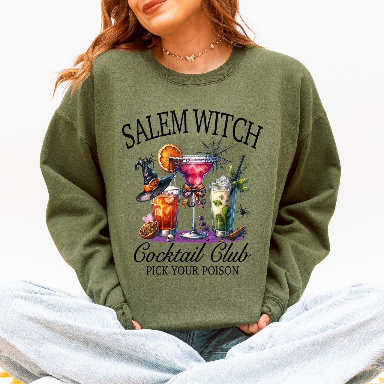 Salem Witch Cocktail Club Halloween Party Edition Retro Inspired Graphic Sweatshirt
