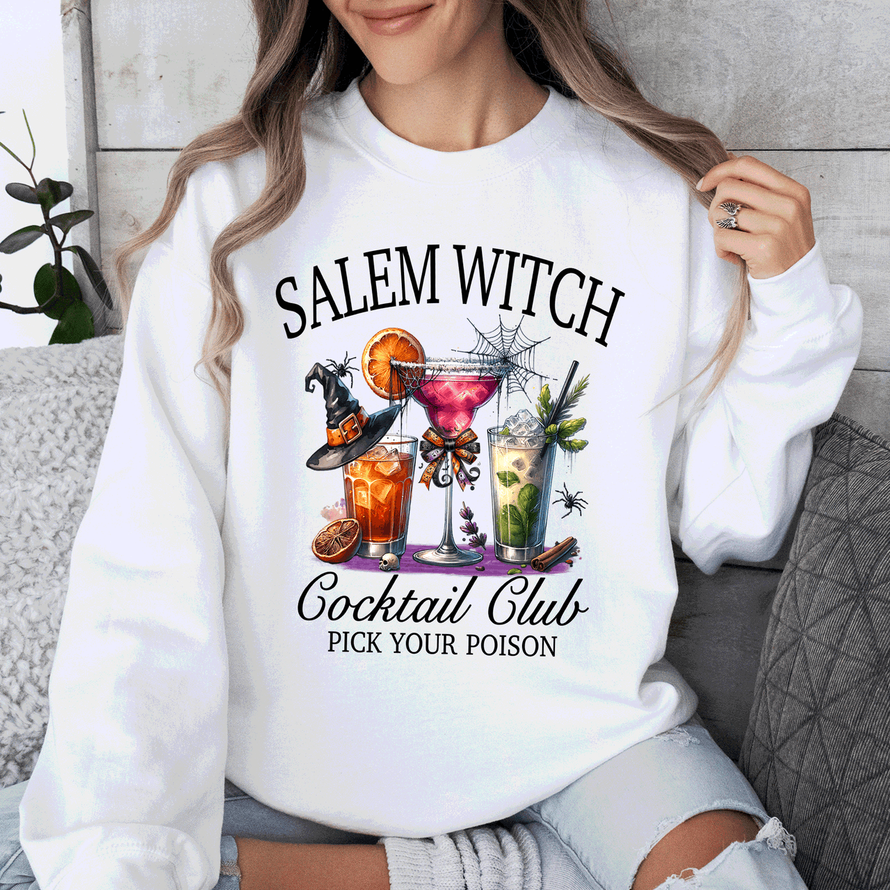 Salem Witch Cocktail Club Halloween Party Edition Retro Inspired Graphic Sweatshirt