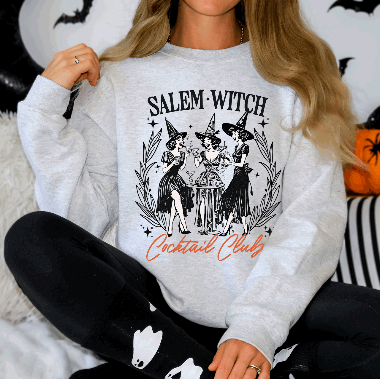 Salem Witch Cocktail Club Halloween Spooky Mystic Night Graphic Illustration Sweatshirt