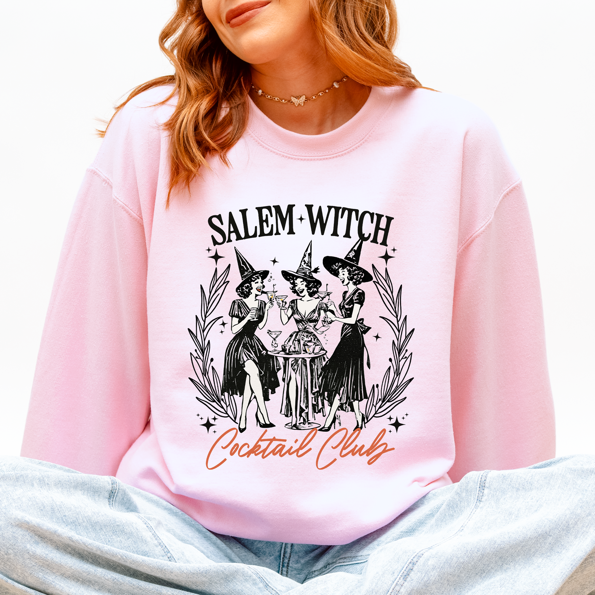 Salem Witch Cocktail Club Halloween Spooky Mystic Night Graphic Illustration Sweatshirt