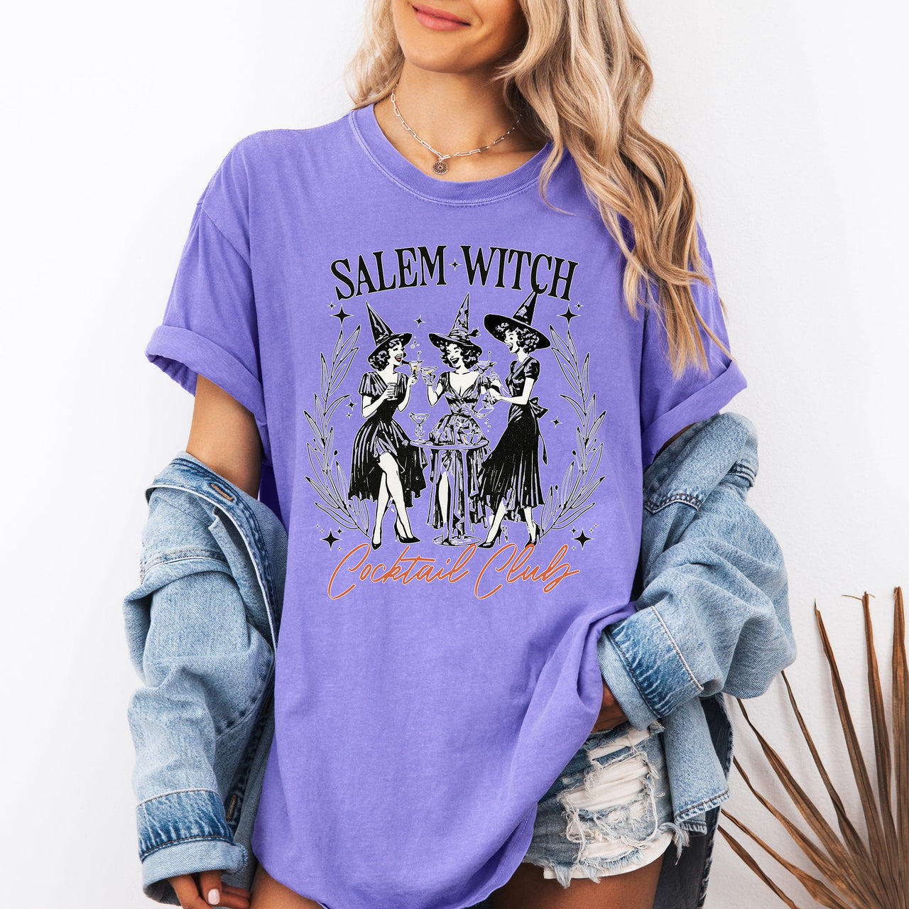 Salem Witch Cocktail Club All Hallows Eve Spooky Halloween Spirits Celebration Comfort Colors Tee