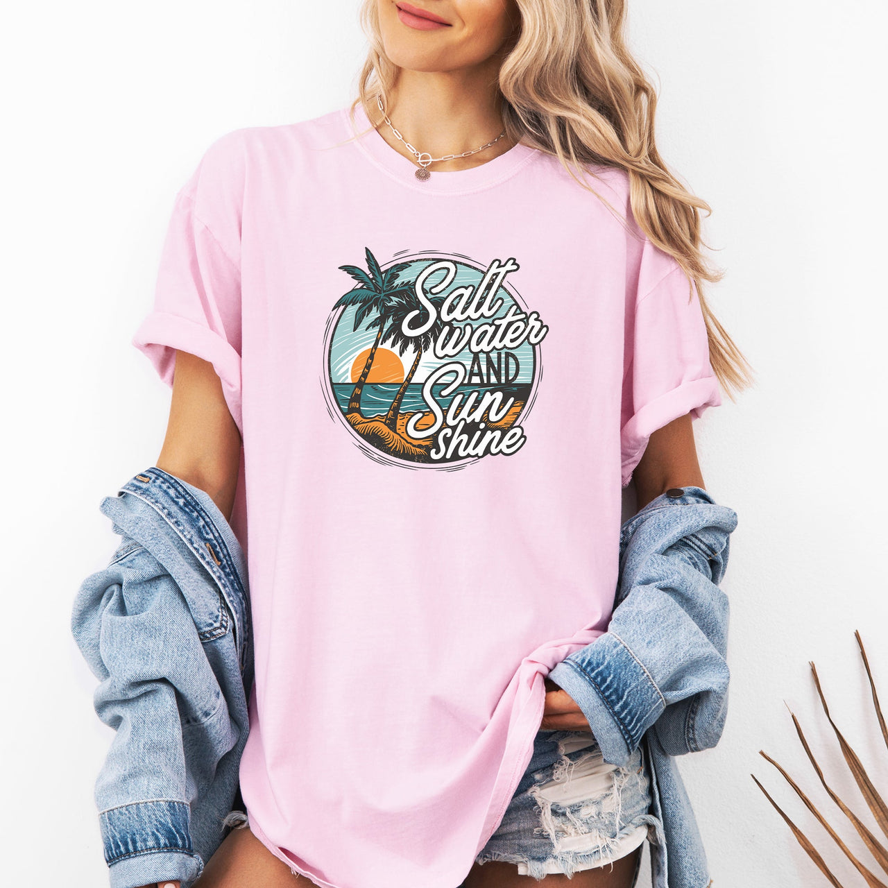 Salt Water And Sunshine Summer Beach Paradise Print And Seaside Vibes Comfort Colors Tee