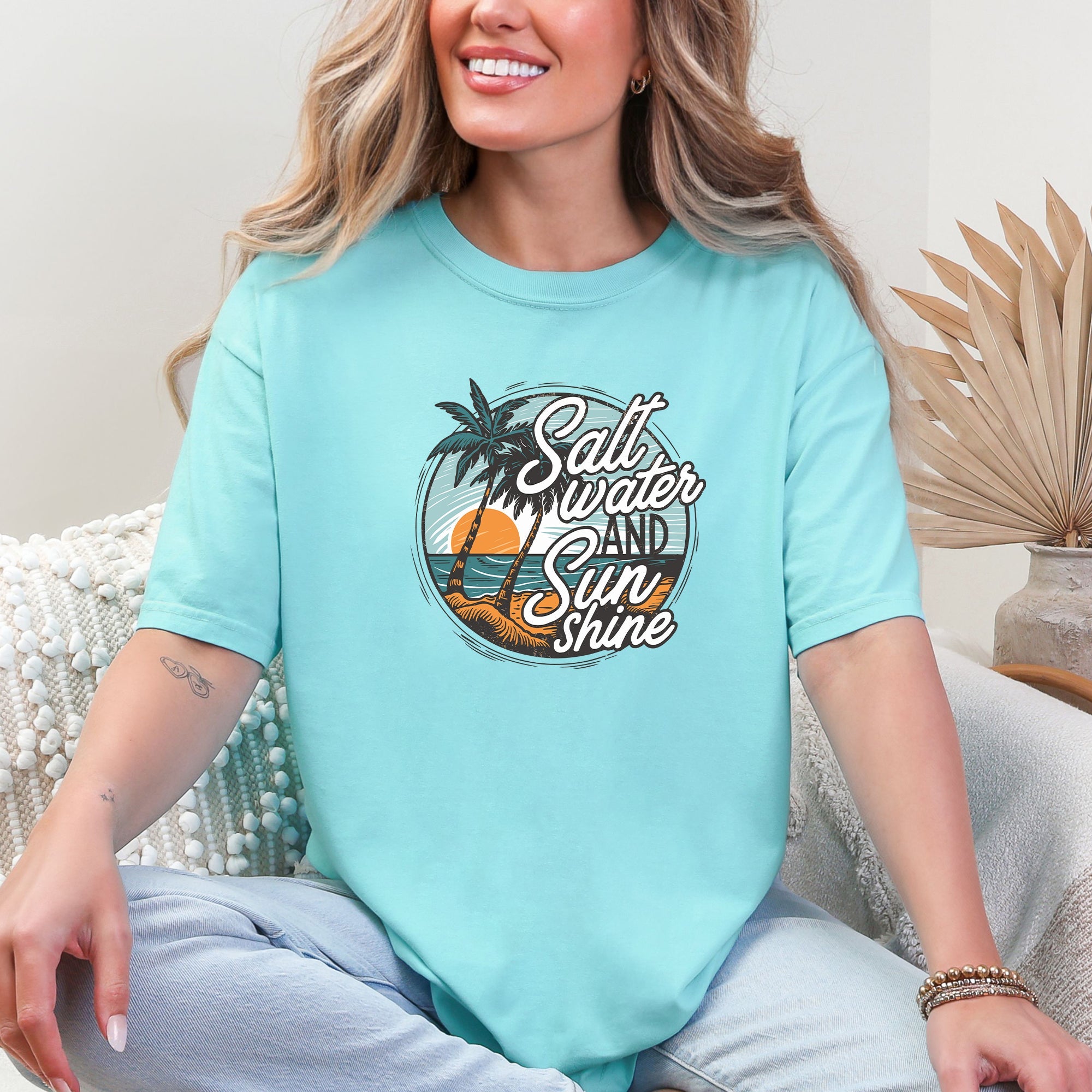 Salt Water And Sunshine Summer Beach Paradise Print And Seaside Vibes Comfort Colors Tee
