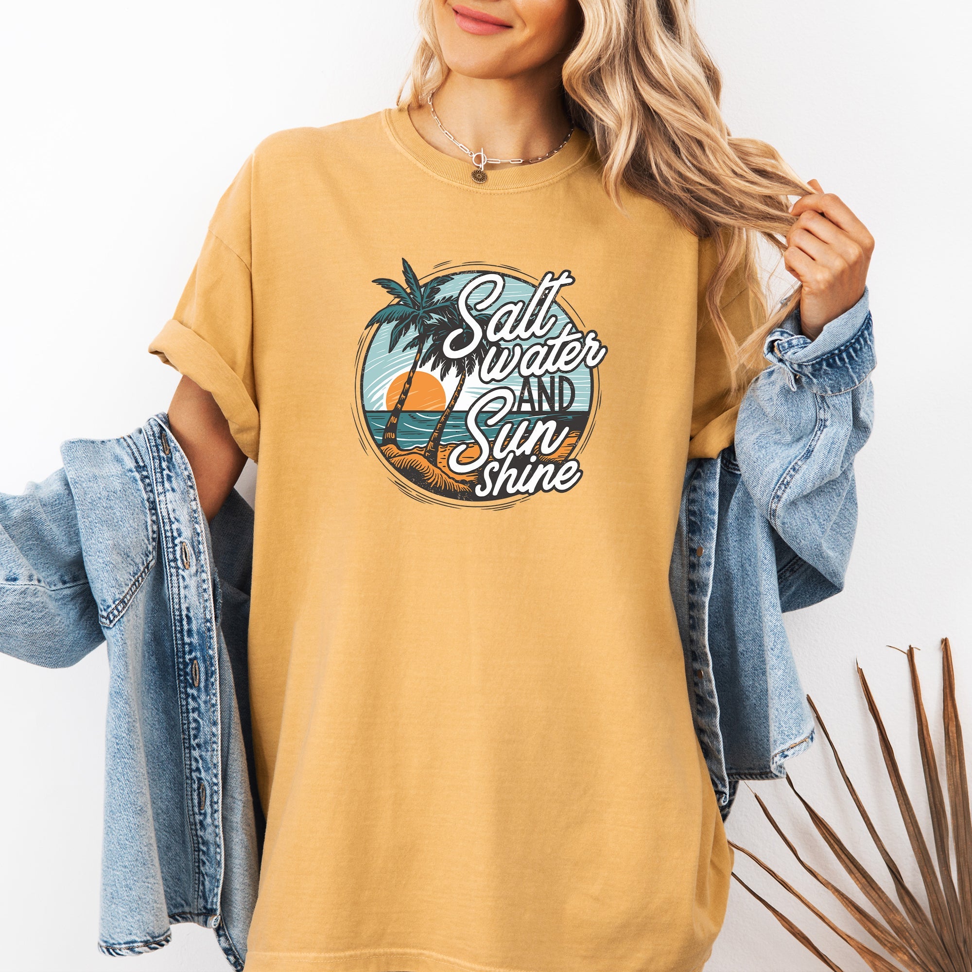 Salt Water And Sunshine Summer Beach Paradise Print And Seaside Vibes Comfort Colors Tee