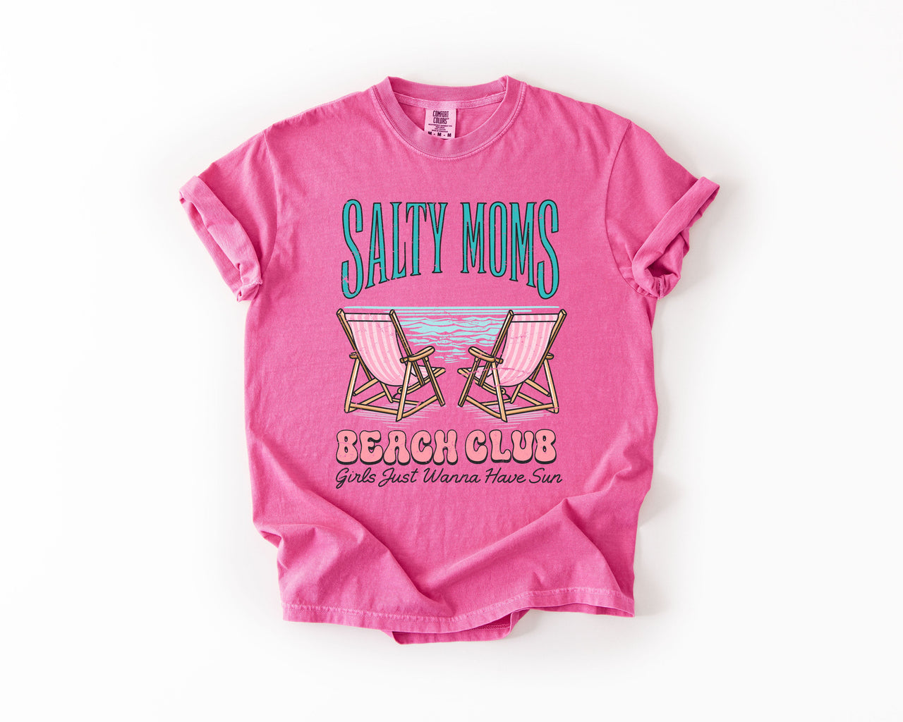 Salty Moms Beach Club Summer Beach Sea Life Outdoor Travel Western Country Comfort Colors Tee