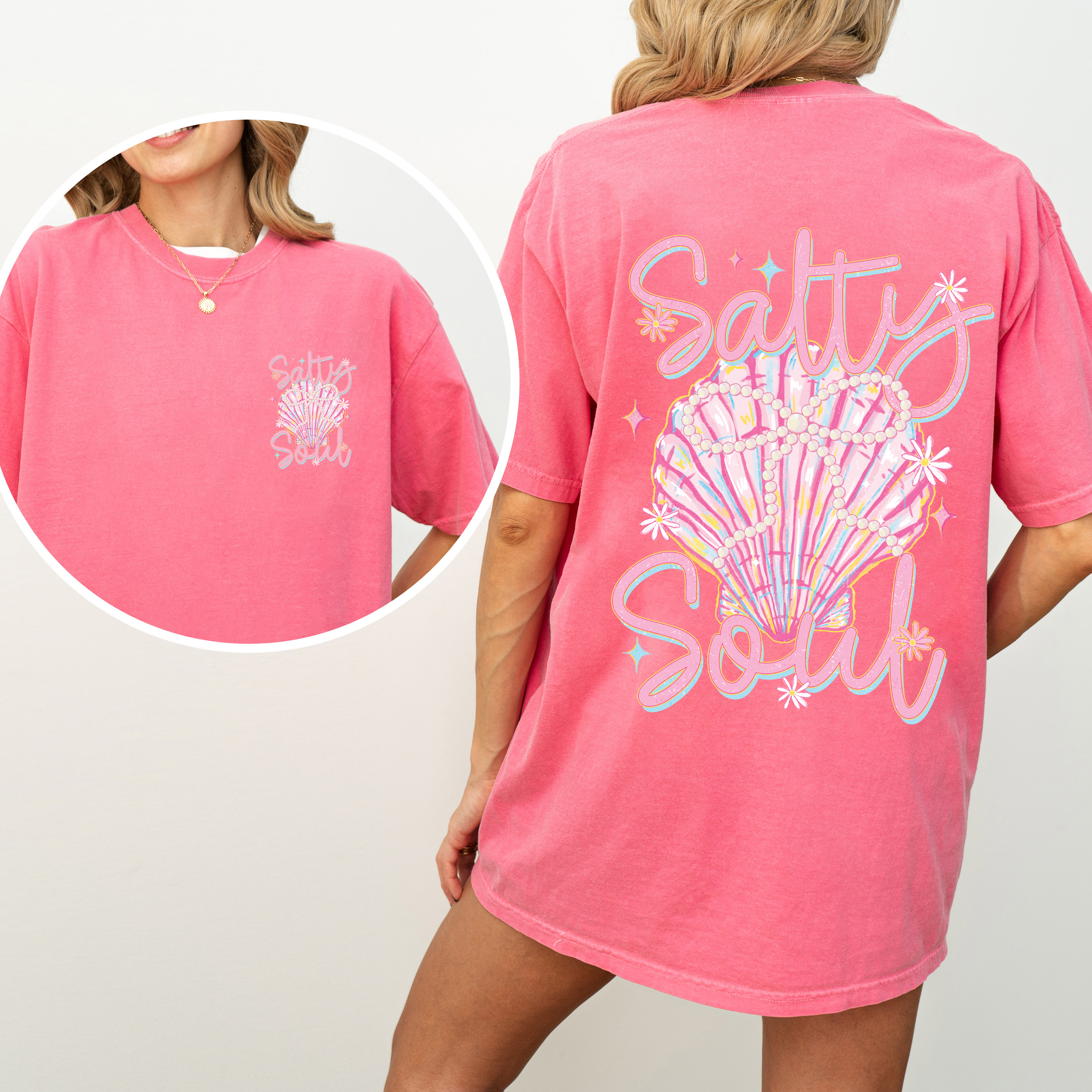 Salty Soul Beach Pearls Seashell Stay Salty Summer Vibes Coastal Paradise Comfort Colors Tee