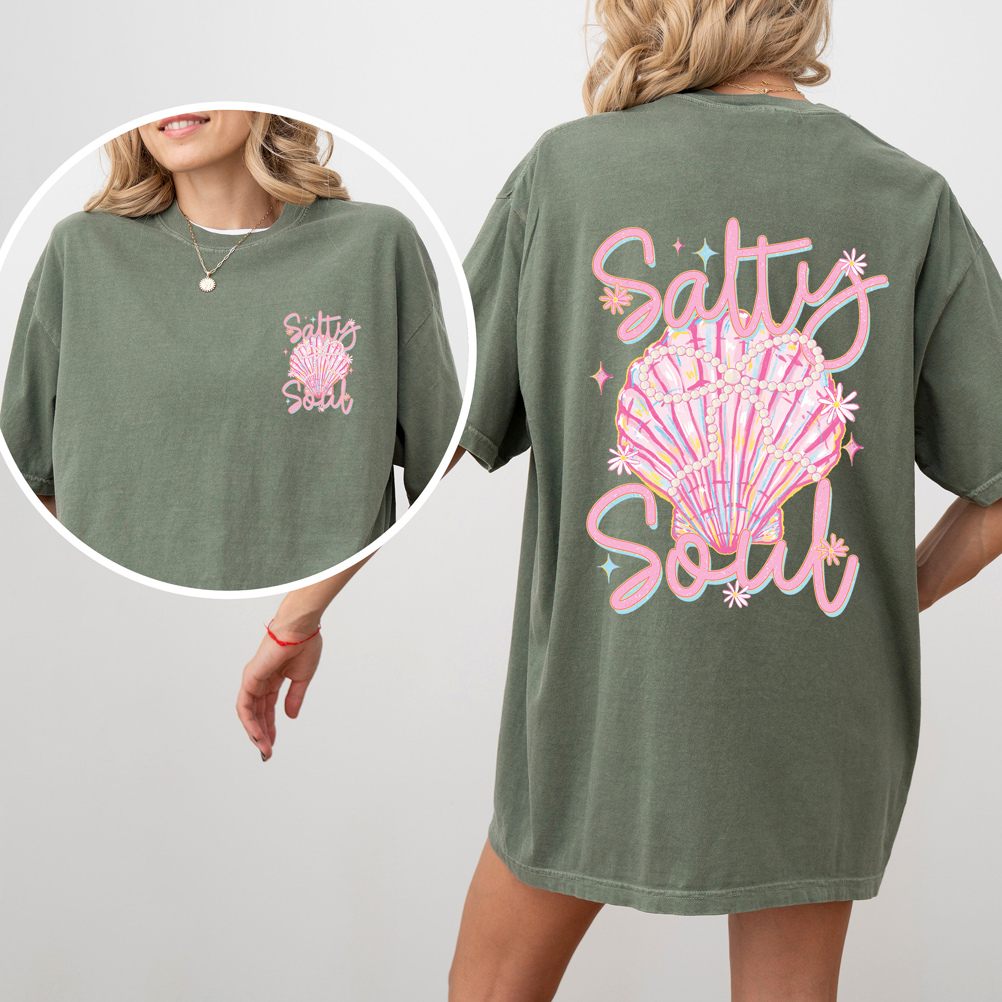 Salty Soul Beach Pearls Seashell Stay Salty Summer Vibes Coastal Paradise Comfort Colors Tee