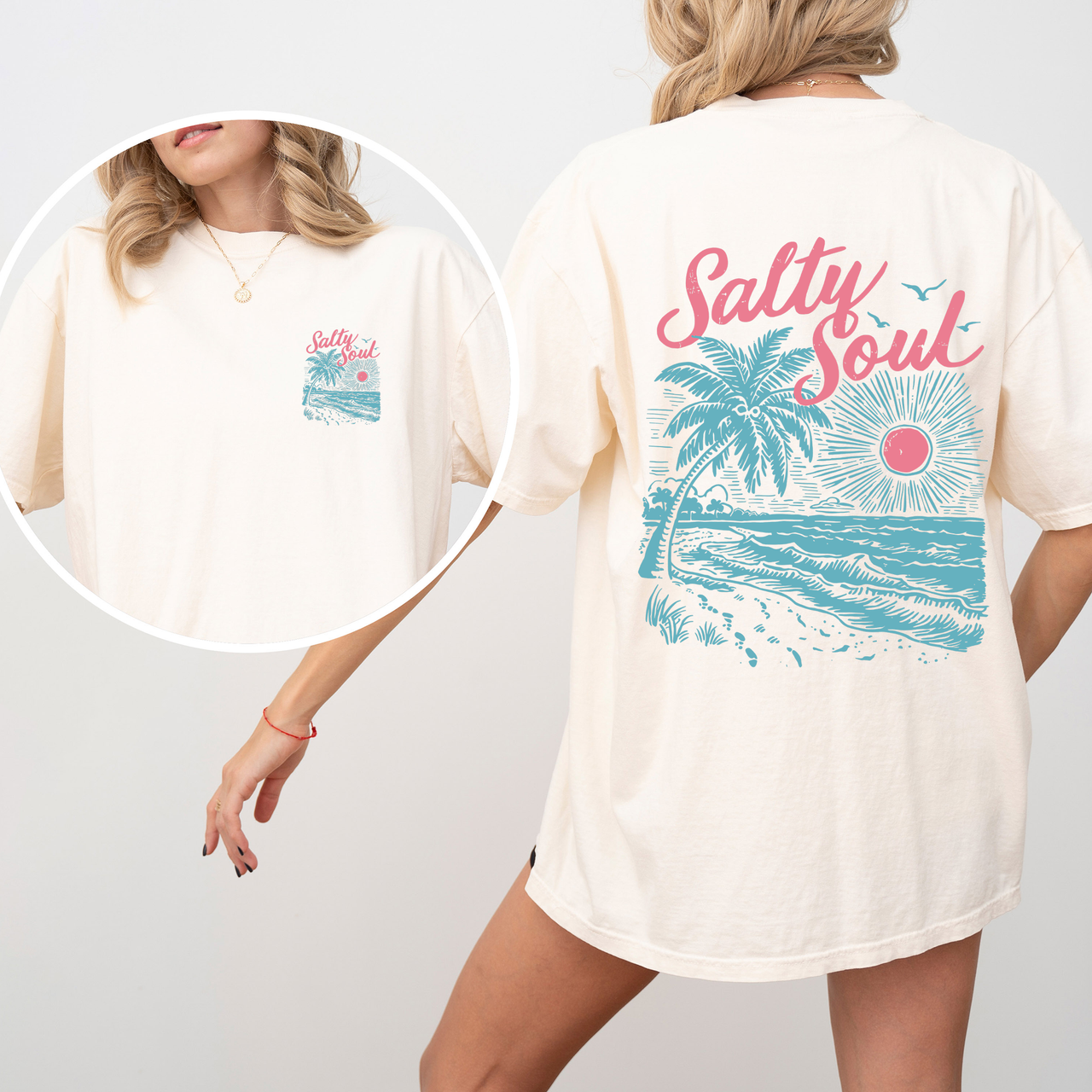 Salty Soul Beach Sunset Palm Trees Summer Front And Back Beach Vibes Forever Comfort Colors Tee