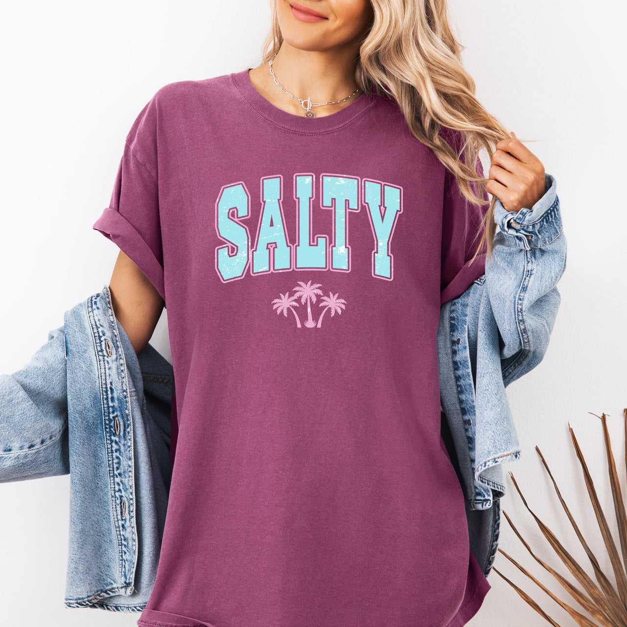 Salty Varsity Palm Trees Summer Beach Coastal Vibes For Sunny Days Comfort Colors Tee