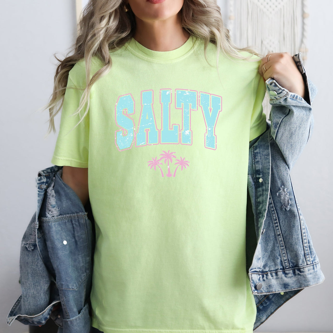 Salty Varsity Palm Trees Summer Beach Coastal Vibes For Sunny Days Comfort Colors Tee