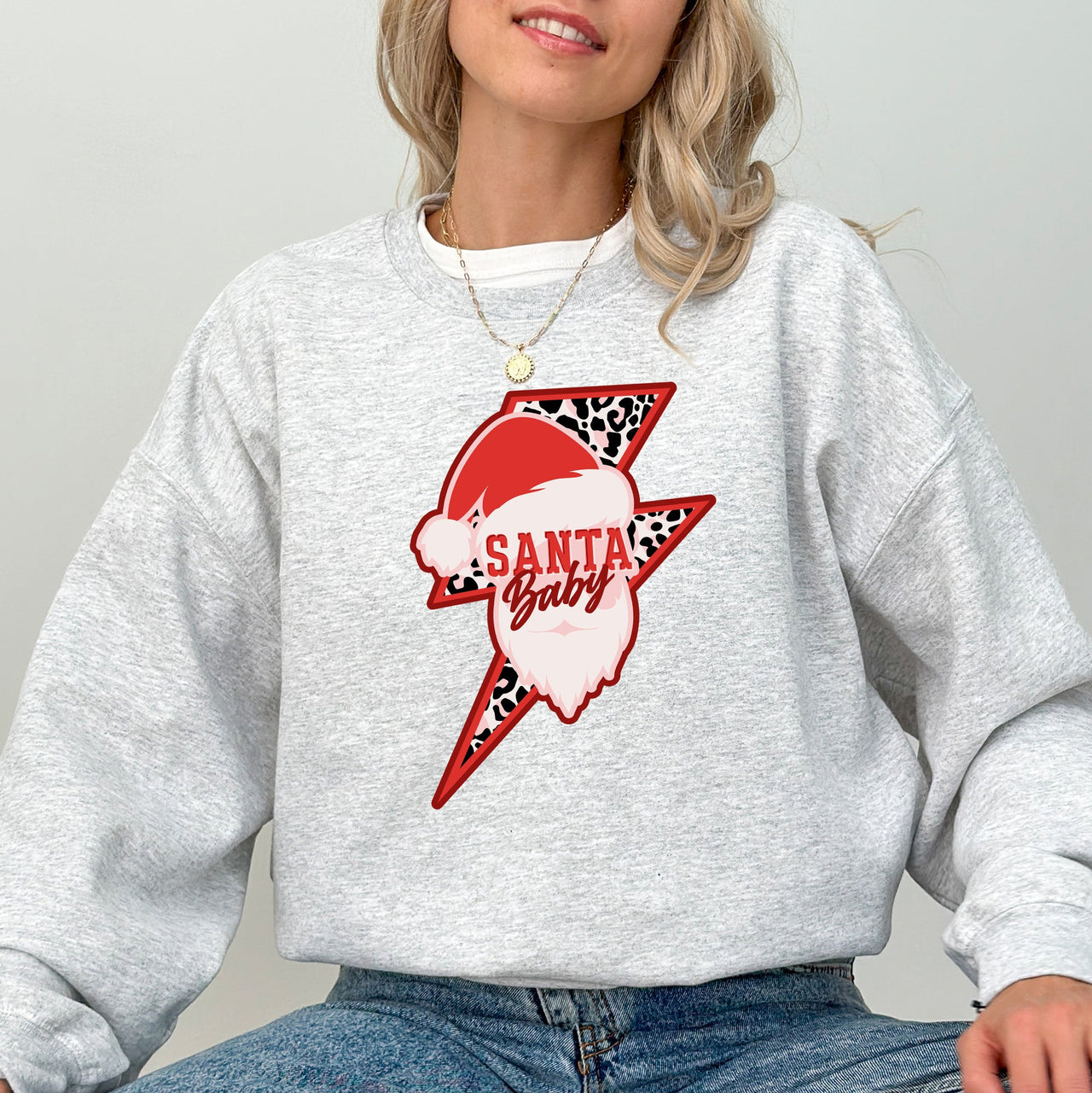 Santa Baby Lightning Bolt Christmas Retro Rock And Roll Spirit Vintage Sweatshirt