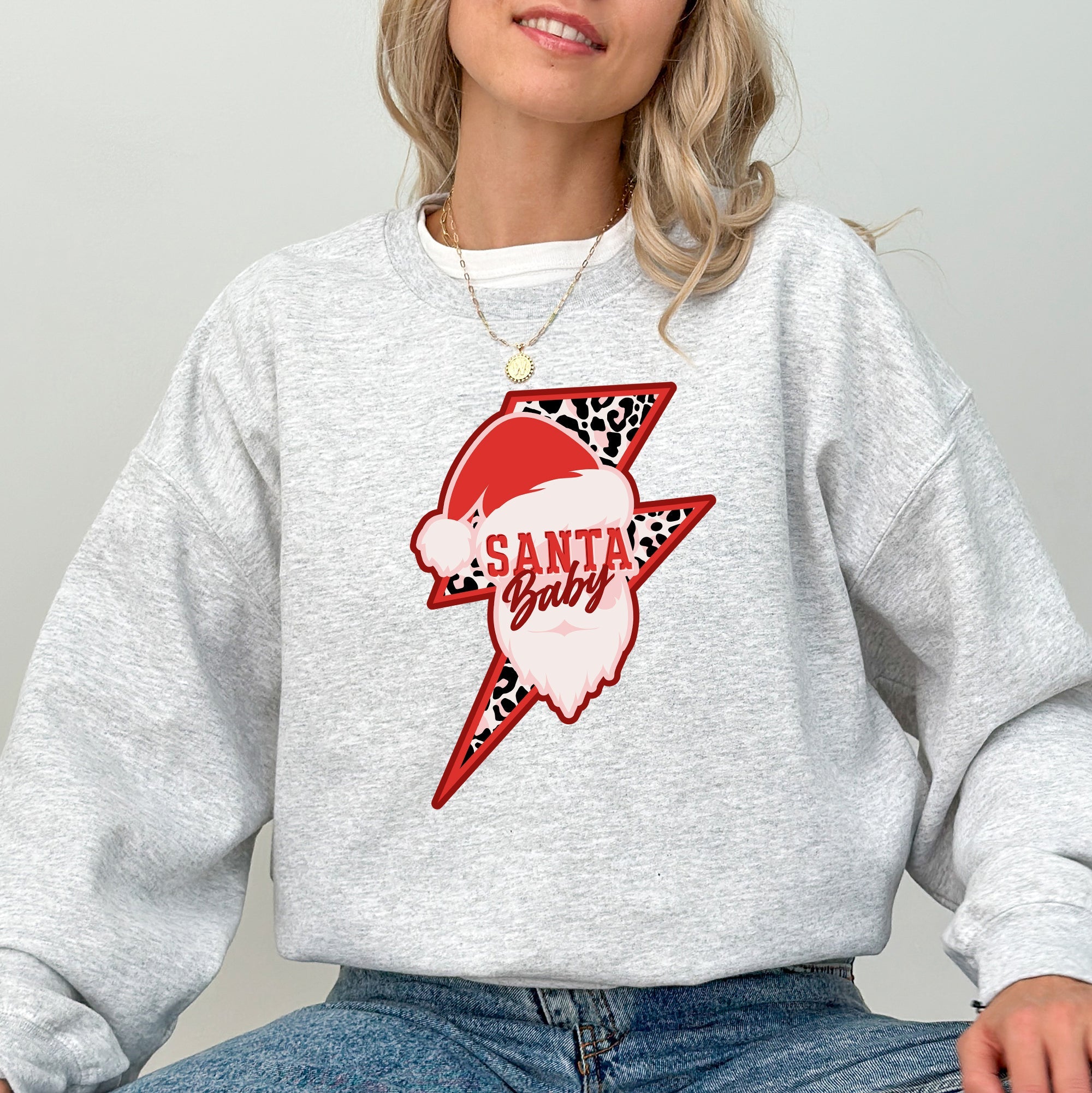Santa Baby Lightning Bolt Christmas Retro Rock And Roll Spirit Vintage Sweatshirt