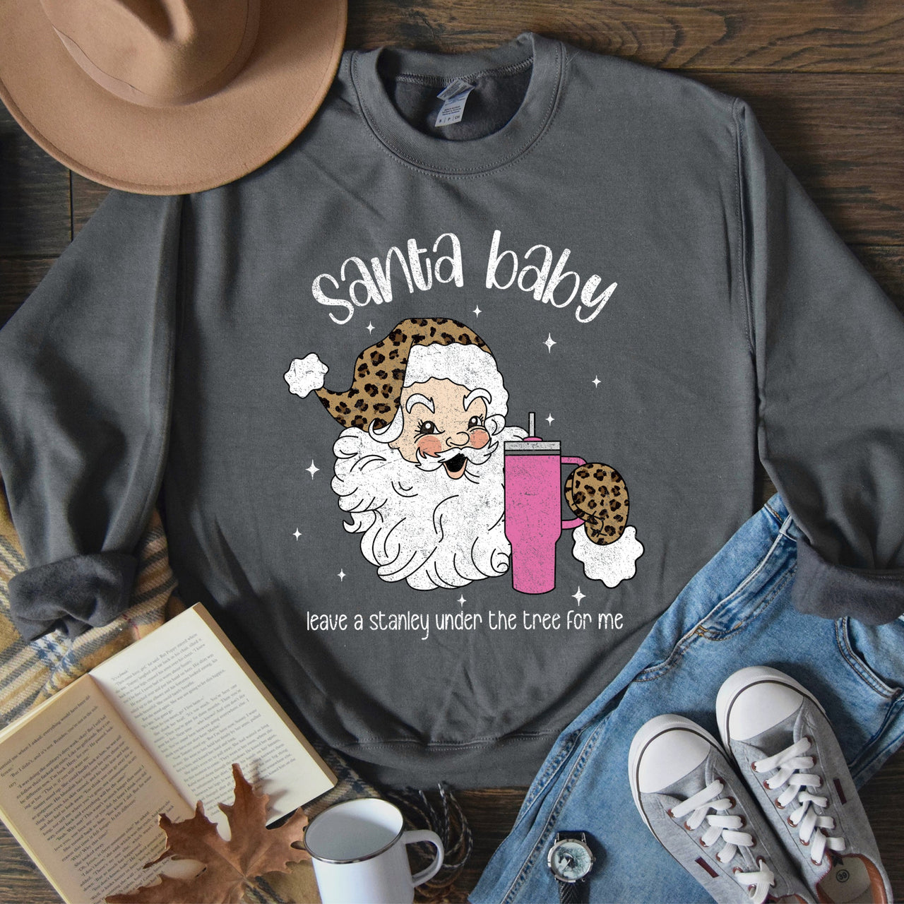 Santa Baby Stanley Retro Christmas Leopard Print Festive Holiday Graphic Sweatshirt