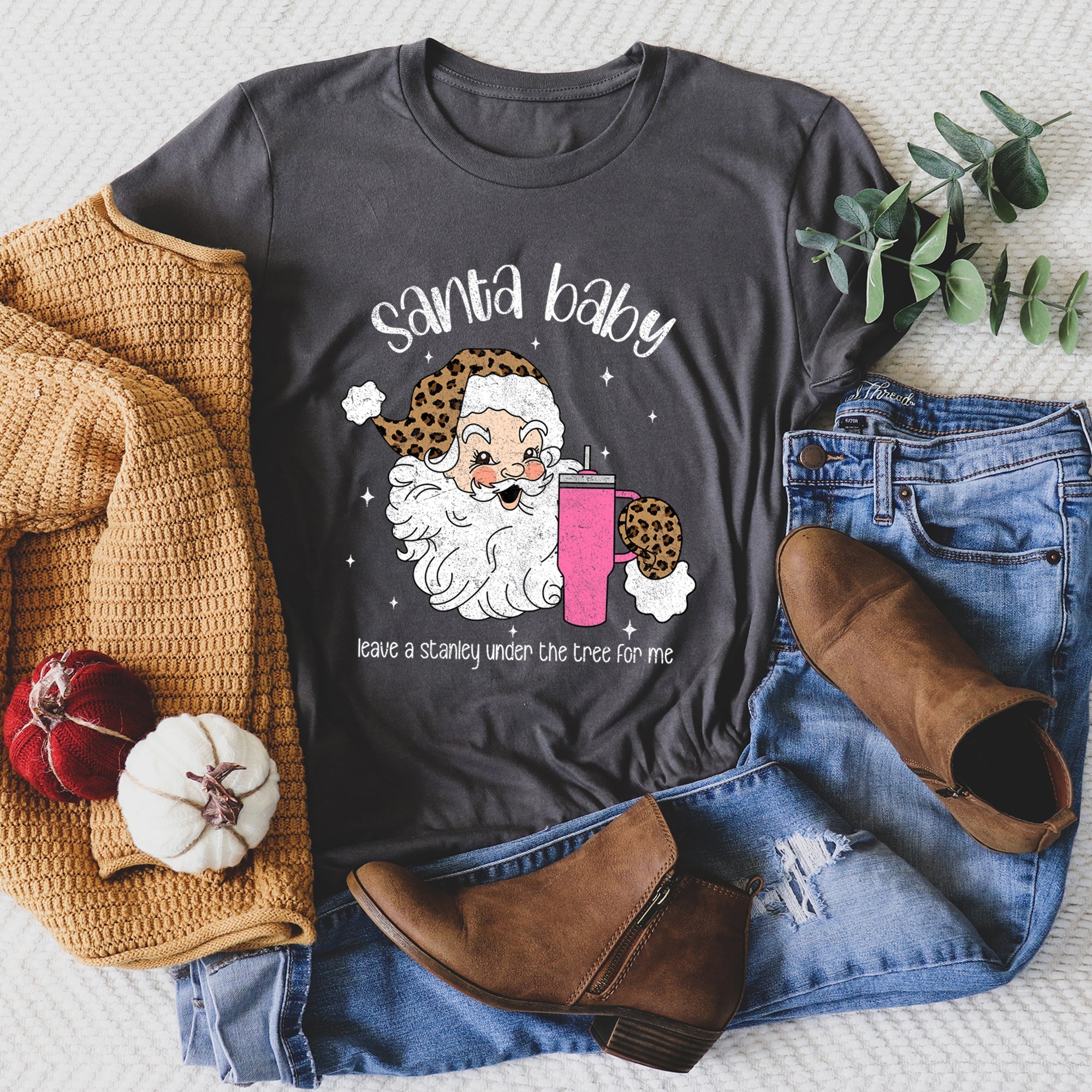 Santa Baby Stanley Retro Christmas Leopard Print Cozy Comfort Super Soft Graphic Tee