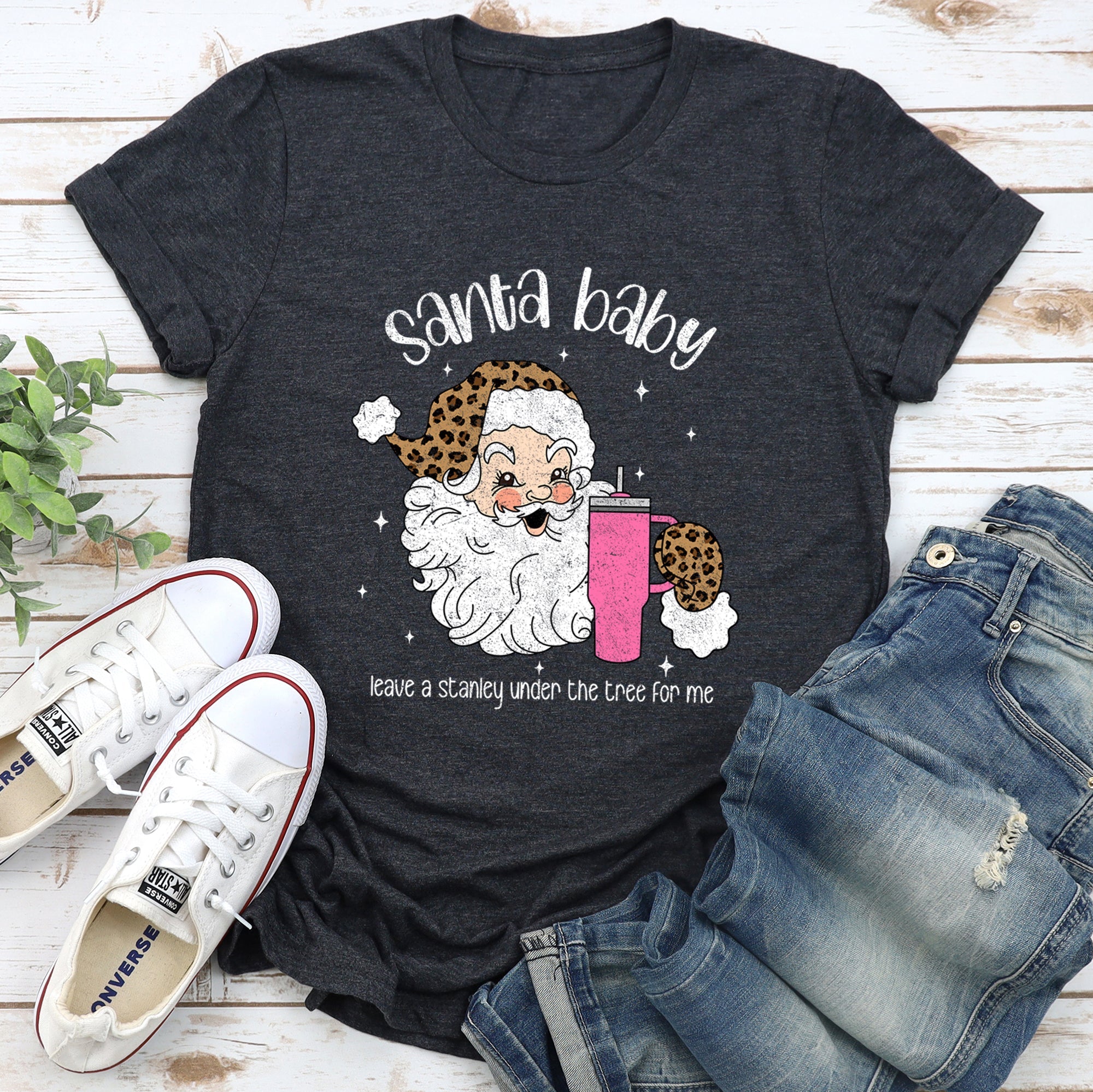 Santa Baby Stanley Retro Christmas Leopard Print Cozy Comfort Super Soft Graphic Tee